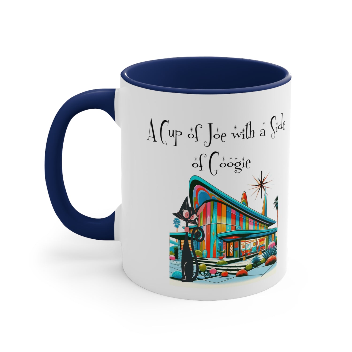 Mid Century Modern Drinkware, Atomic Cat Coffee Mug, Googie Designed, Mid Mod Coffee Lover Gifts - Mid Century Modern Gal
