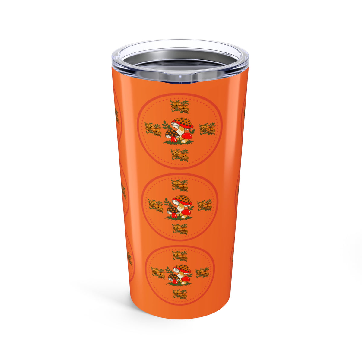 Sears Merry Mushroom Groovy 70s Owl, Mushroon Whimsical Tumbler, Orange Insulated Drinkware, Perfect For Birthday Gifts - Mid Century Modern Gal