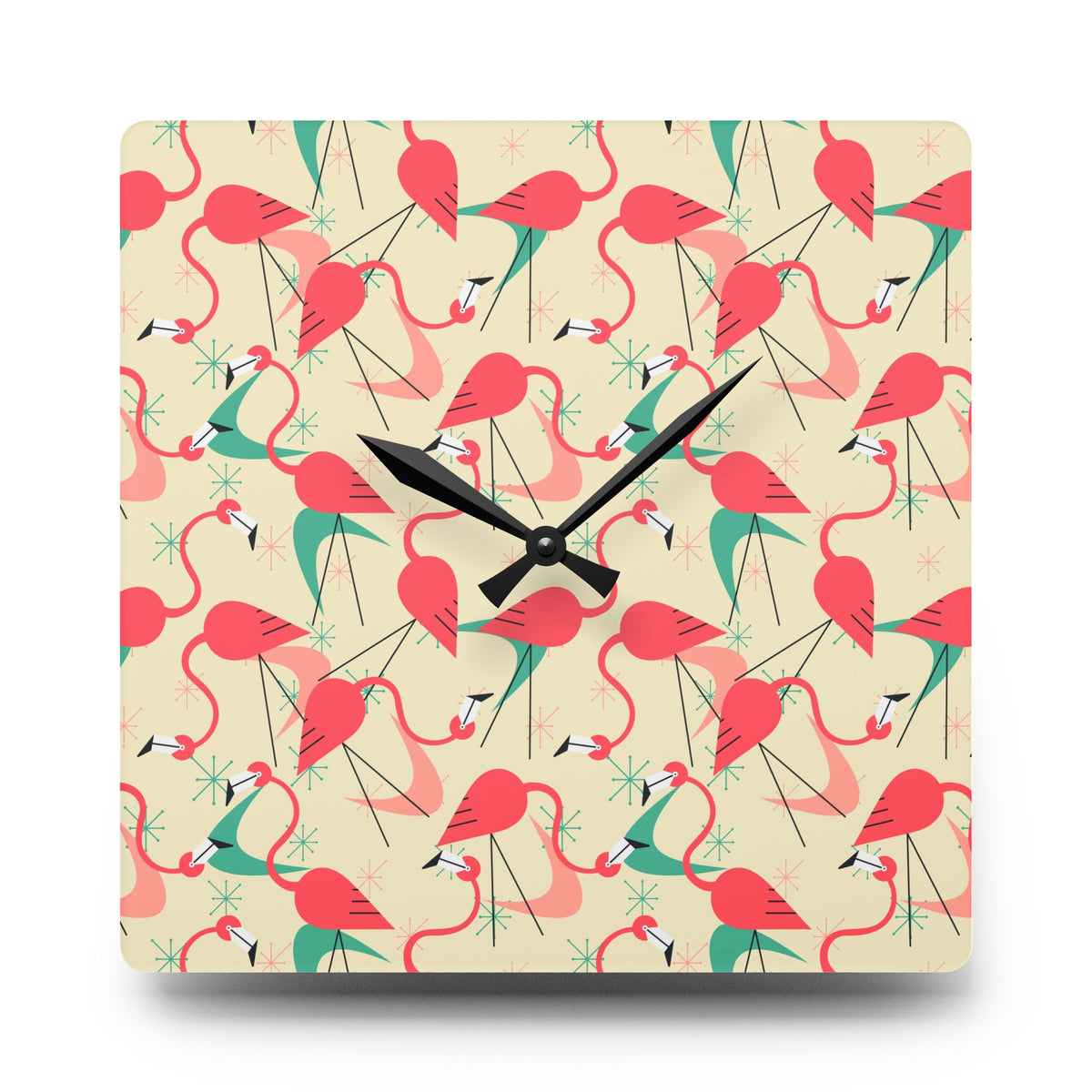 Tropical Retro Dancing Flamingos Acrylic Wall Clock - Fun and Colorful Home Decor - Mid Century Modern Gal