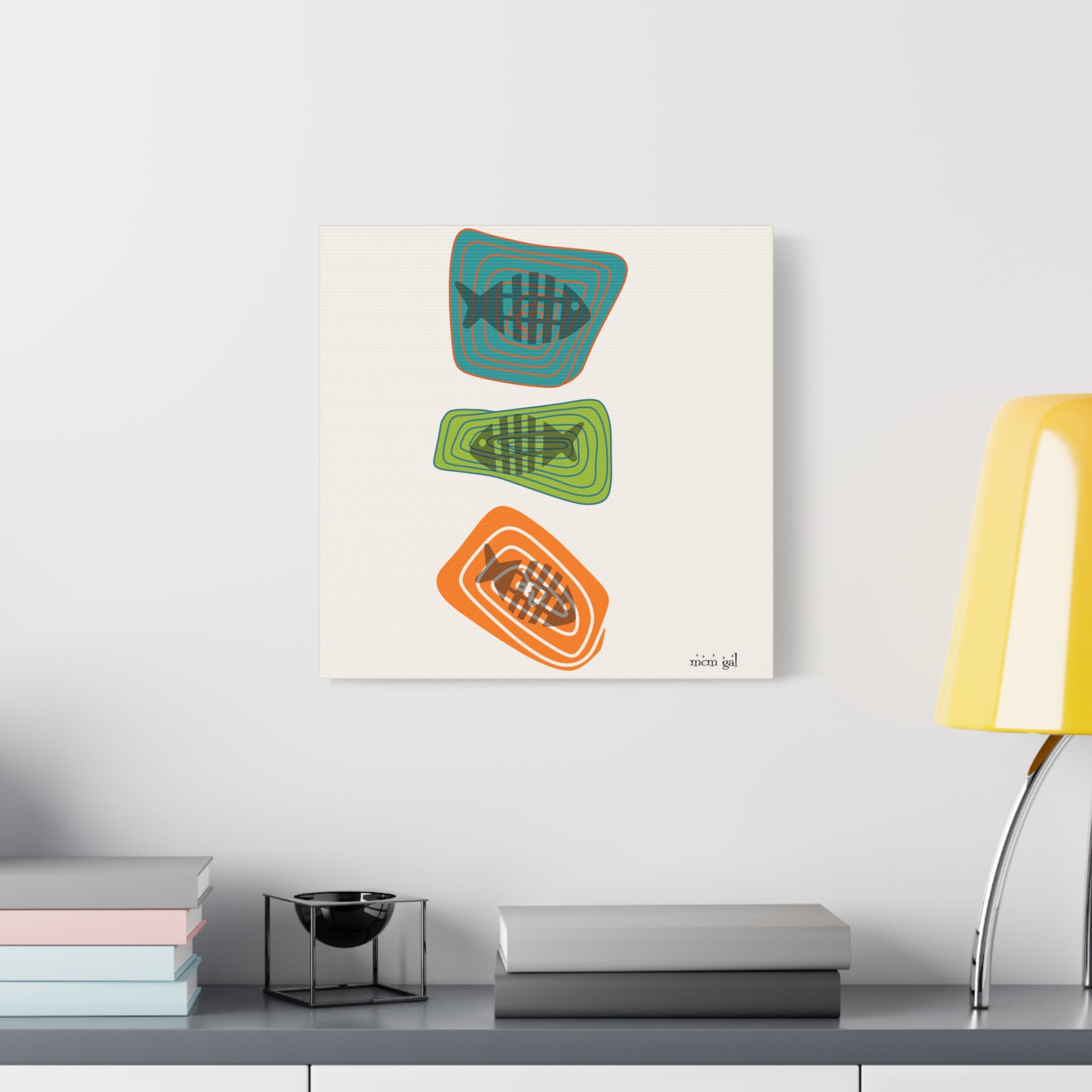 Mid Century Modern Fish Art, Colorful Abstract Fish Wall Art Canvas - Modern Home Decor - Mid Century Modern Gal