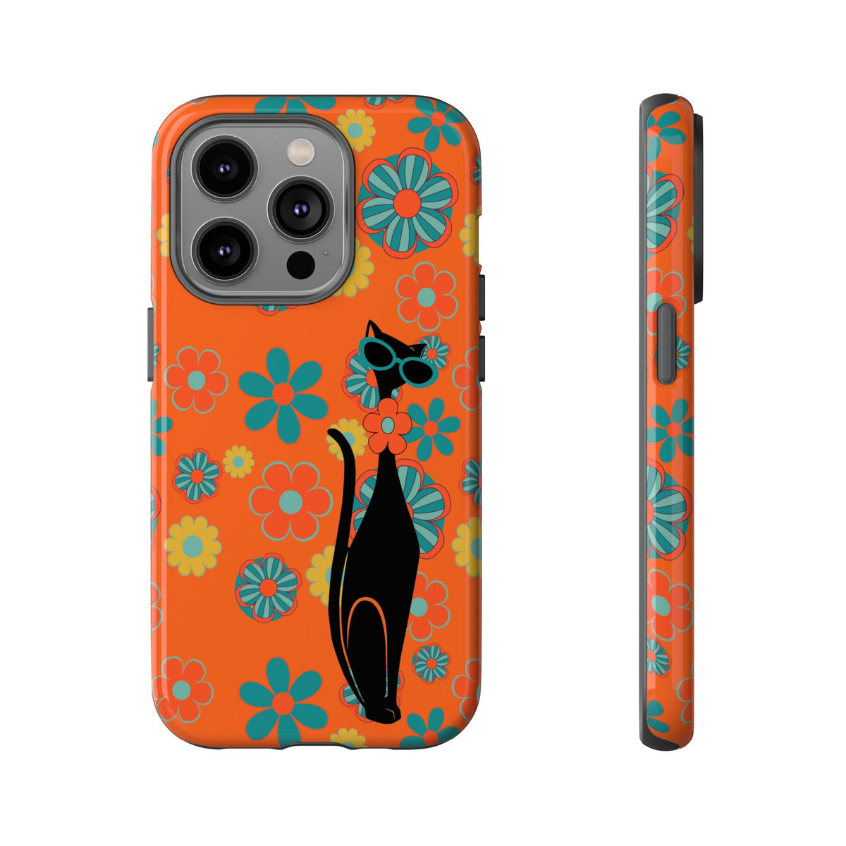 Flower Power, Retro Groovy Atomic Cat, Hipster Style Orange Samsung Galaxy and Google Pixel Tough Cases - Mid Century Modern Gal