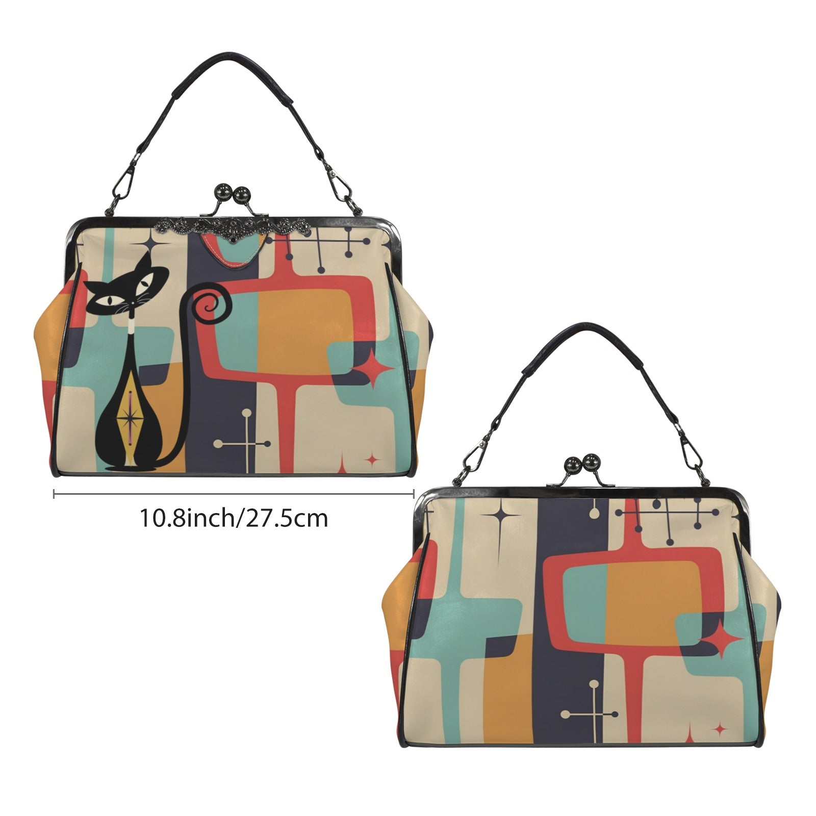 Atomic Mod Cat Retro Kisslock Purse, Shoulder Bag - Mid Century Modern Gal
