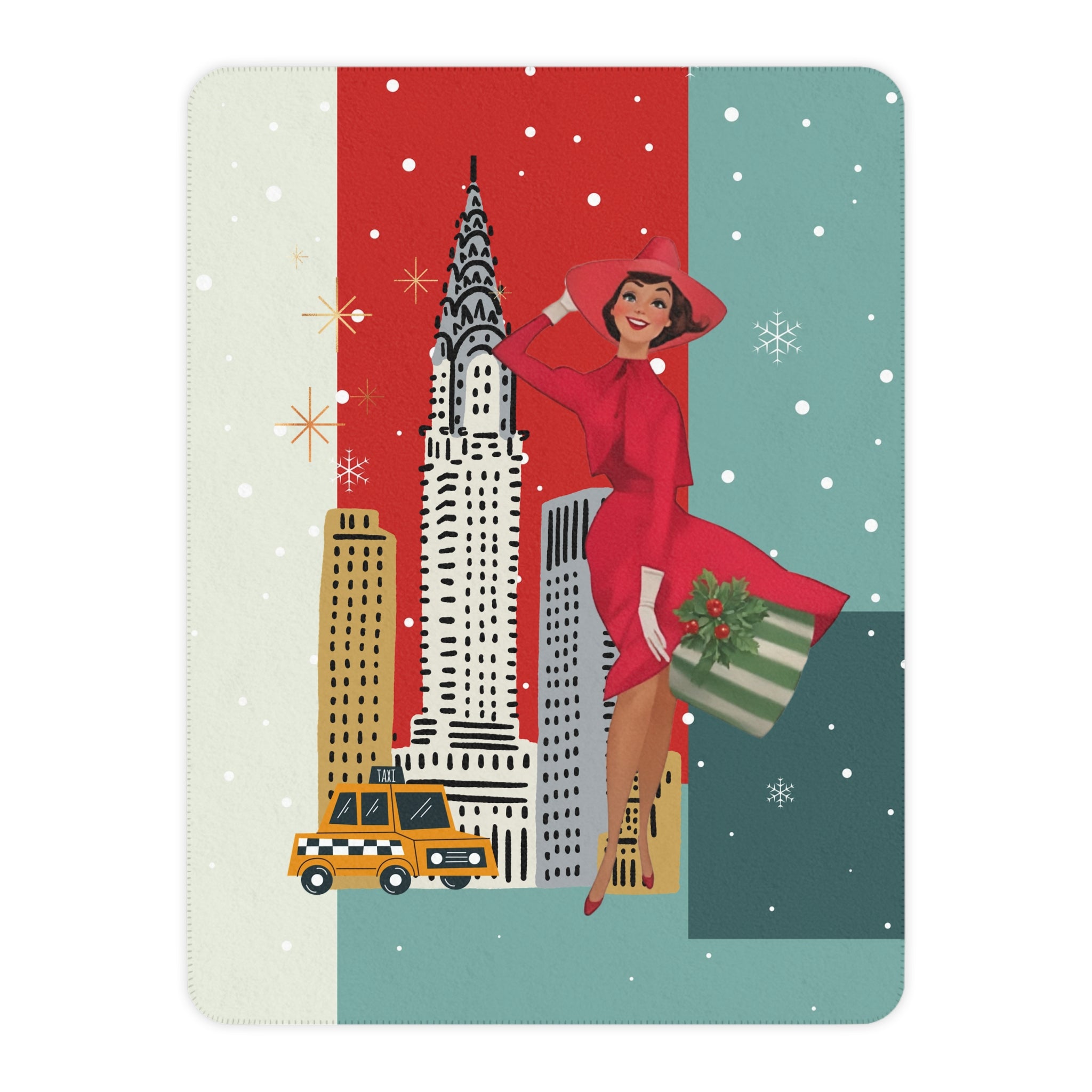Mid Century Modern Christmas Kitsch Vintage New York Holiday Sherpa Blanket - Mid Century Modern Gal