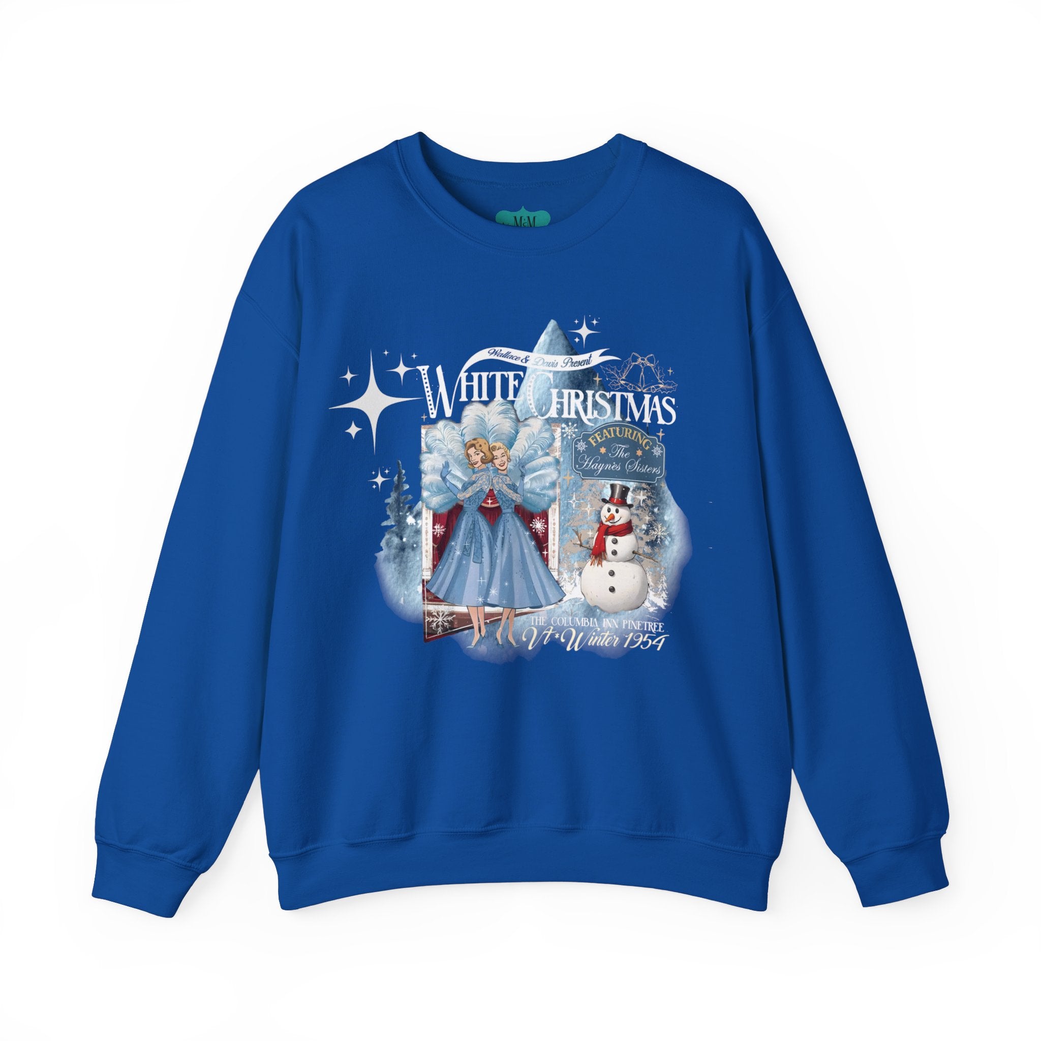 Sister Sister, White Christmas Wallace And Davis, Holiday Kitsch Unisex Heavy Blend™ Crewneck Sweatshirt - Mid Century Modern Gal