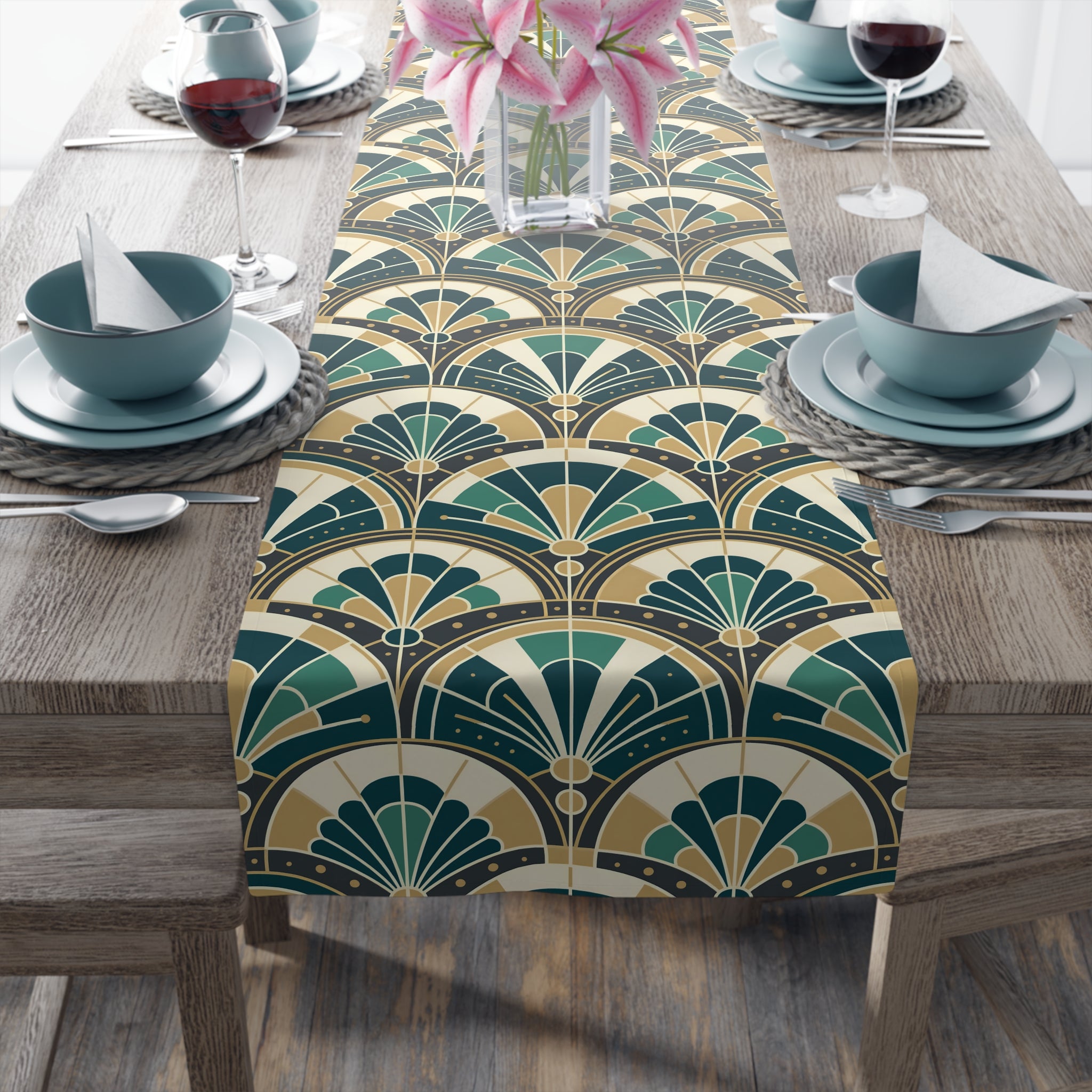 Art Deco Peacock Inspired Table Runner - Mid Century Modern Gal