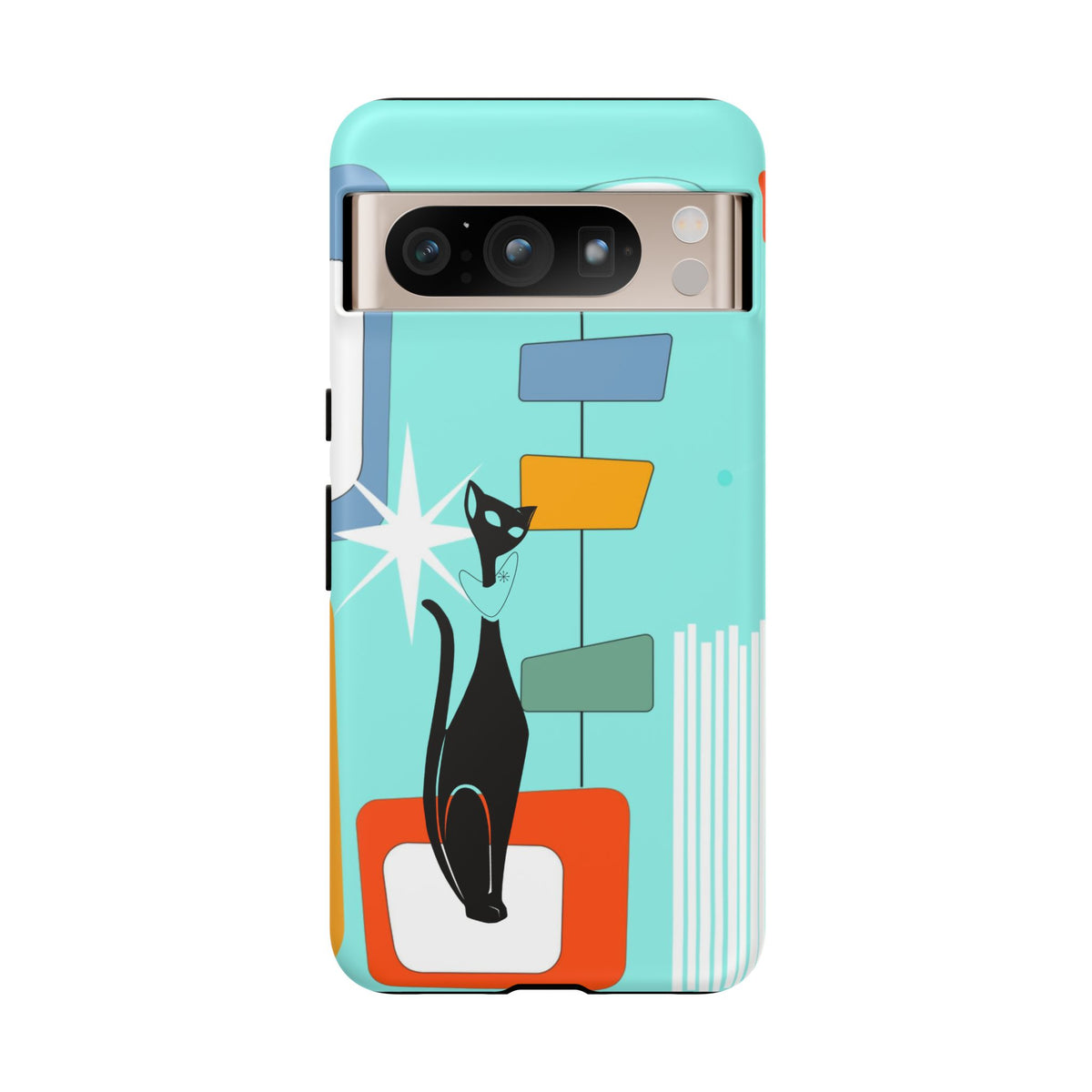 Atomic Cat, Mid Mod Aqua Blue, Geometric, Samsung, Google Pixel, Apple iPhone Tough Cases