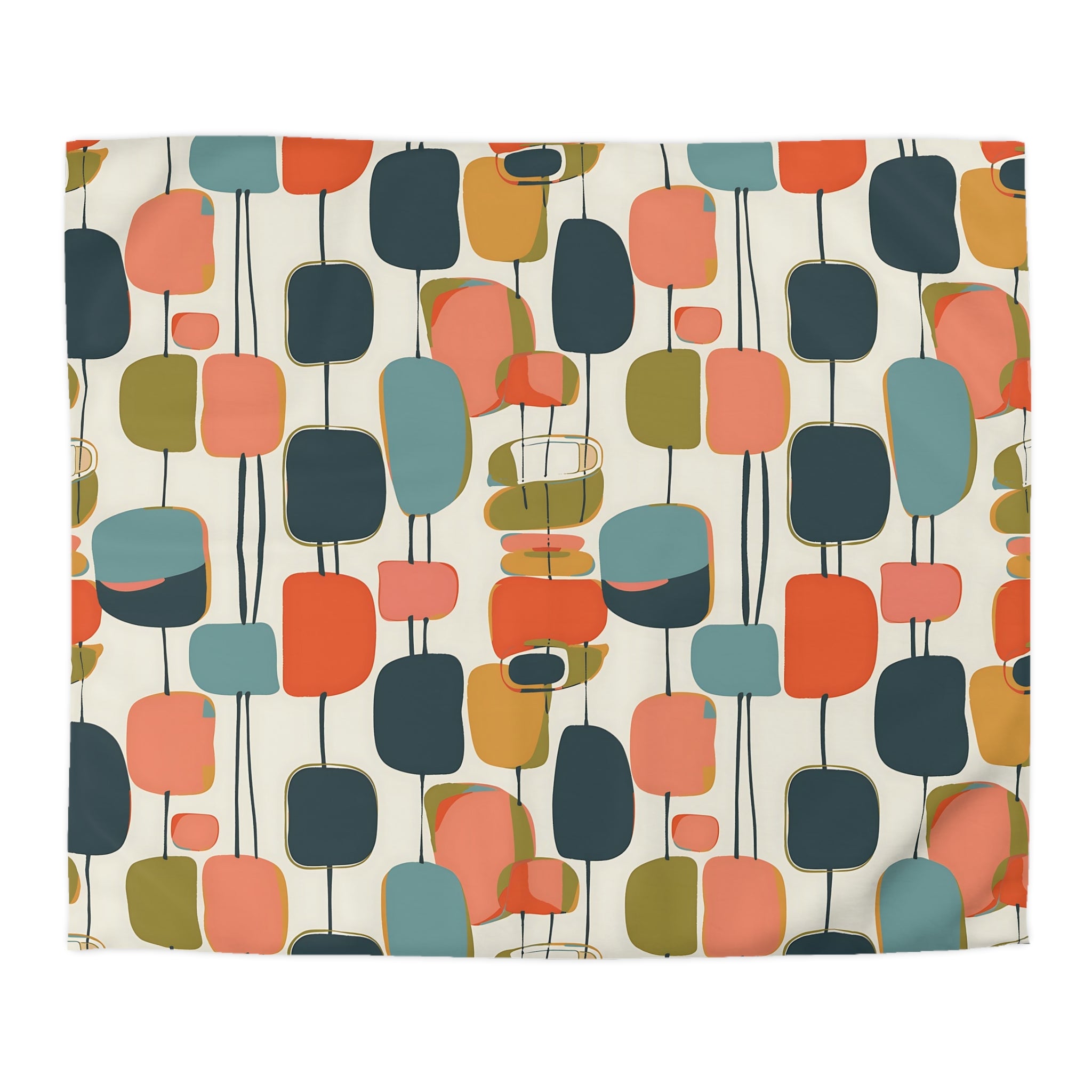Mid Century Mod Scandinavian Abstract, Geometric Colorful Retro Duvet Cover - Mid Century Modern Gal