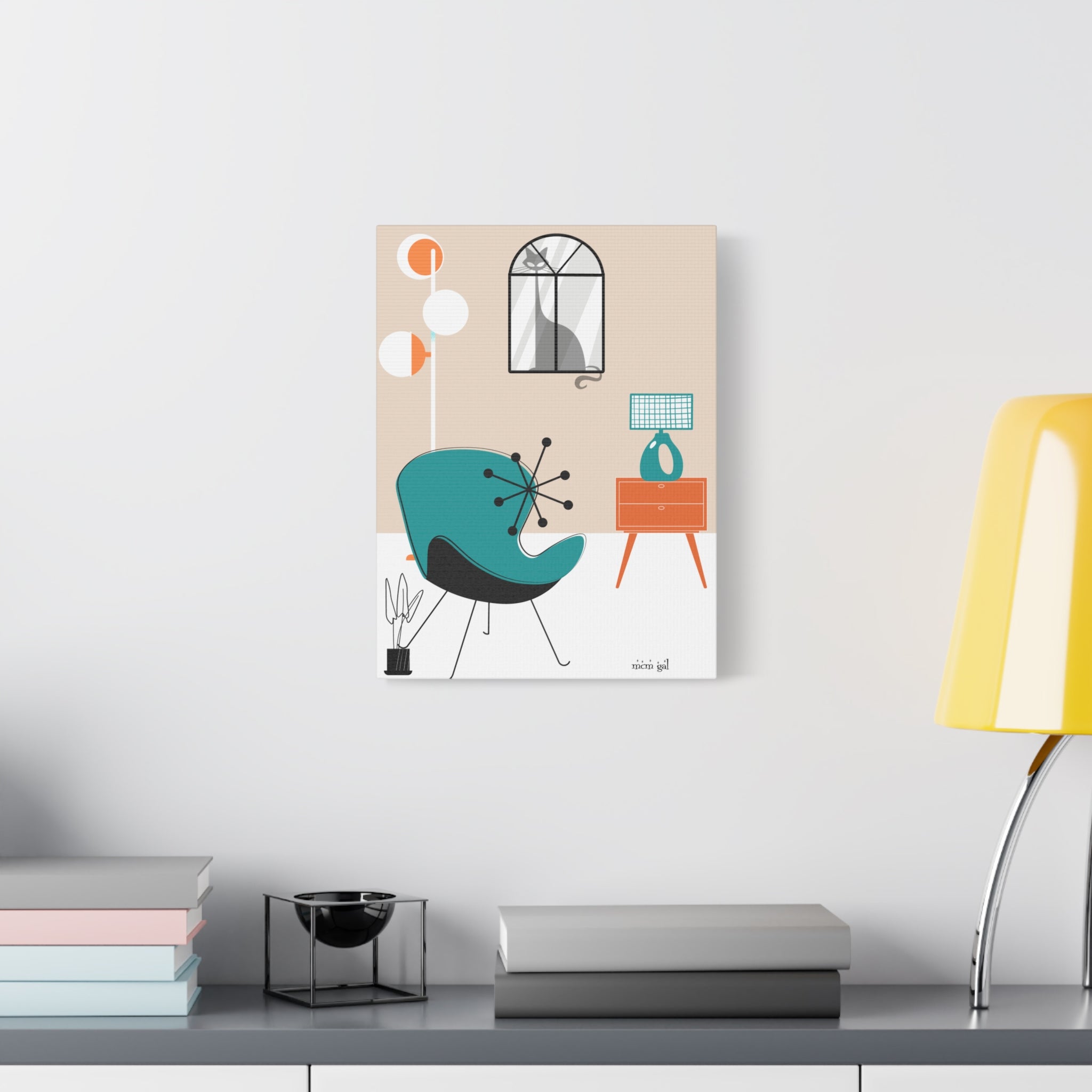Atomic Cat Wall Art Mid-Century Modern Minimalist Canvas Art Print - Mid Century Modern Gal