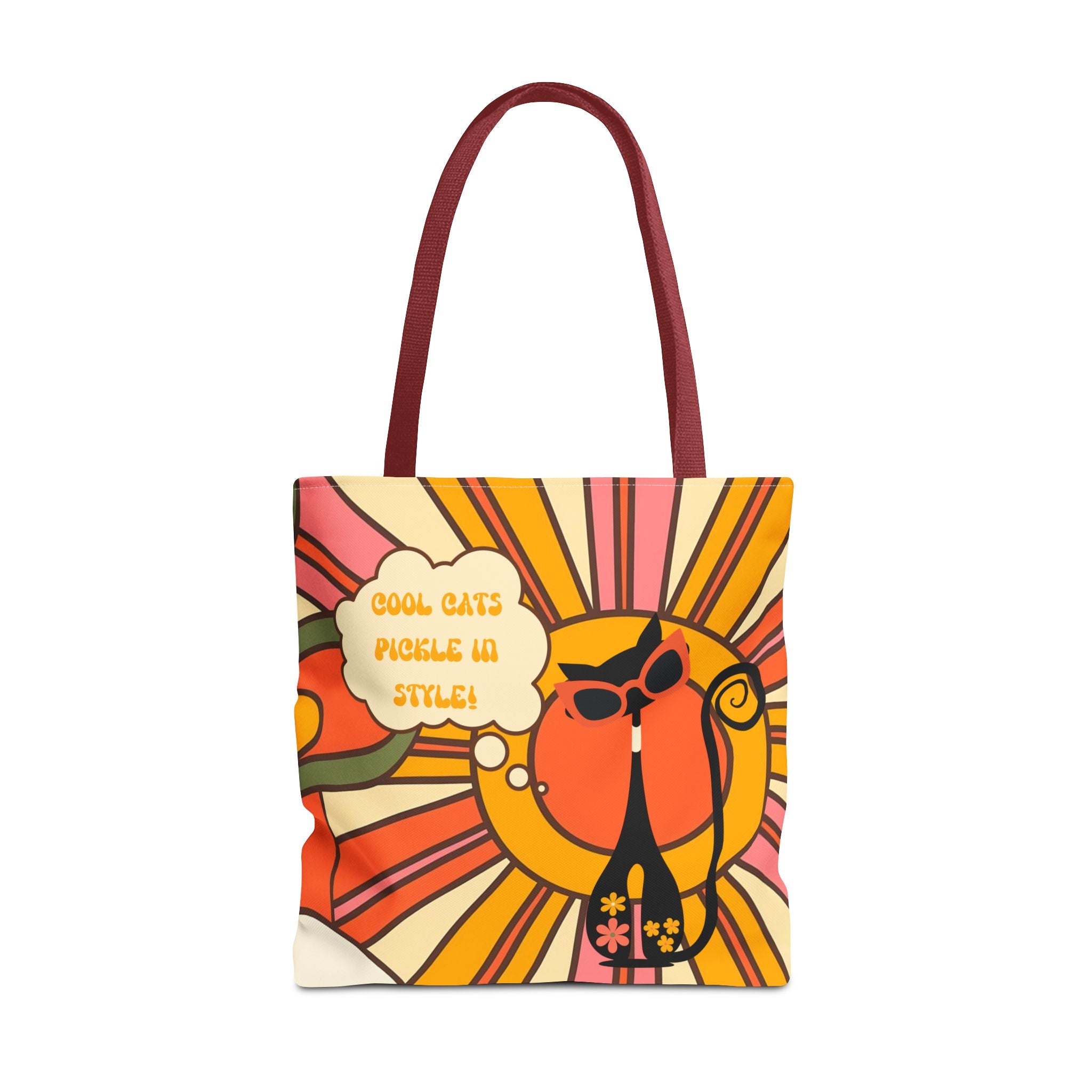 Pickleball Player Lover Tote Bag, Retro Groovy Mod Cat