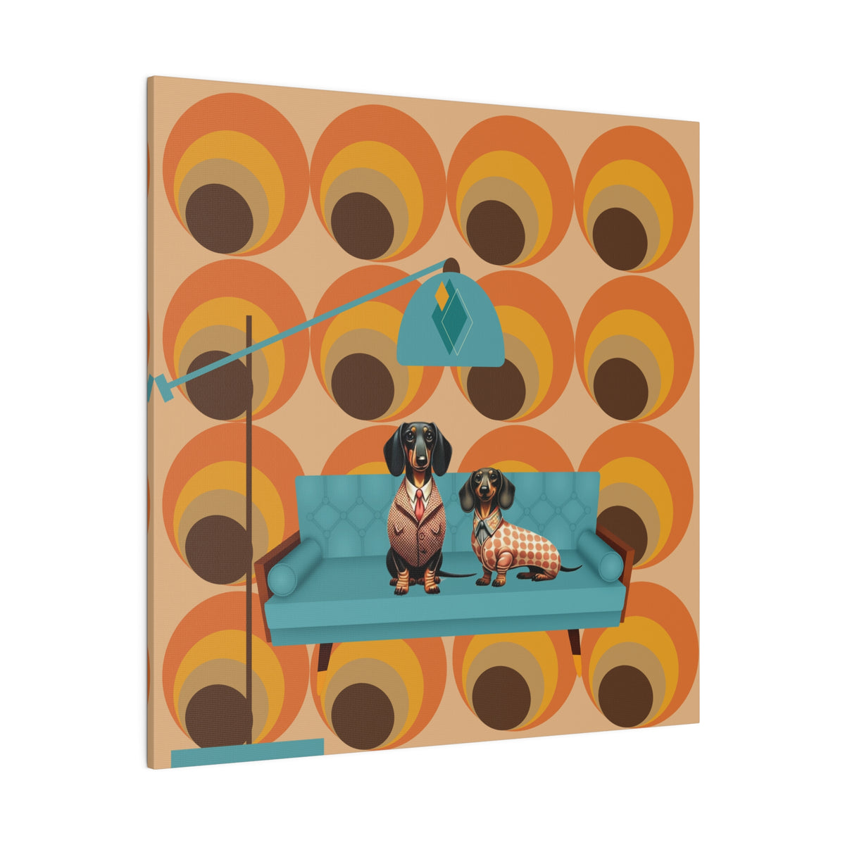 Retro 70s Doxie Dog, Dachshund Dog Lover, Mid Mod Groovy Wall Art - Mid Century Modern Gal