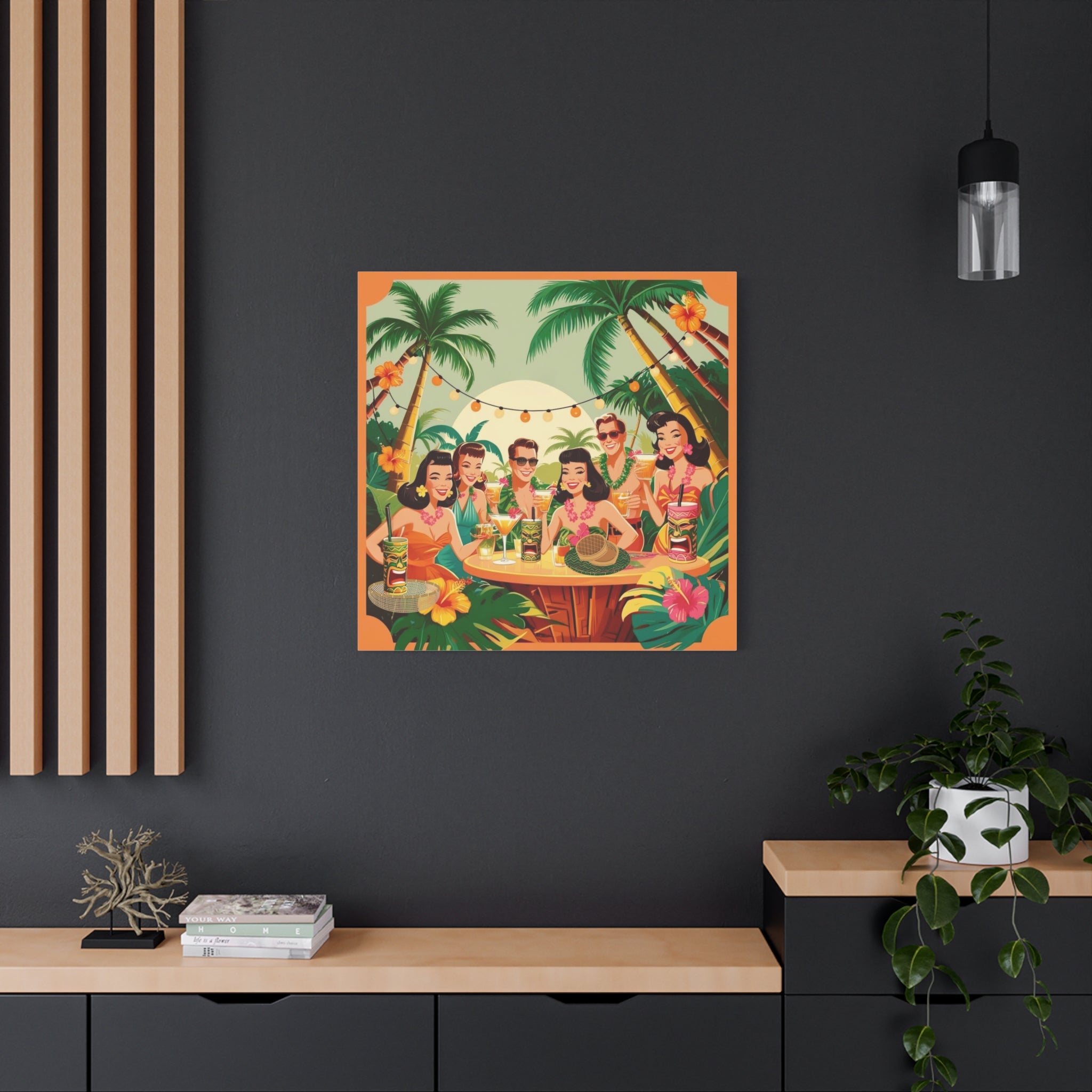 Mid Century Modern Tiki Party Tropical Retro Canvas Art - Vintage Hawaiian Party Decor - Mid Century Modern Gal