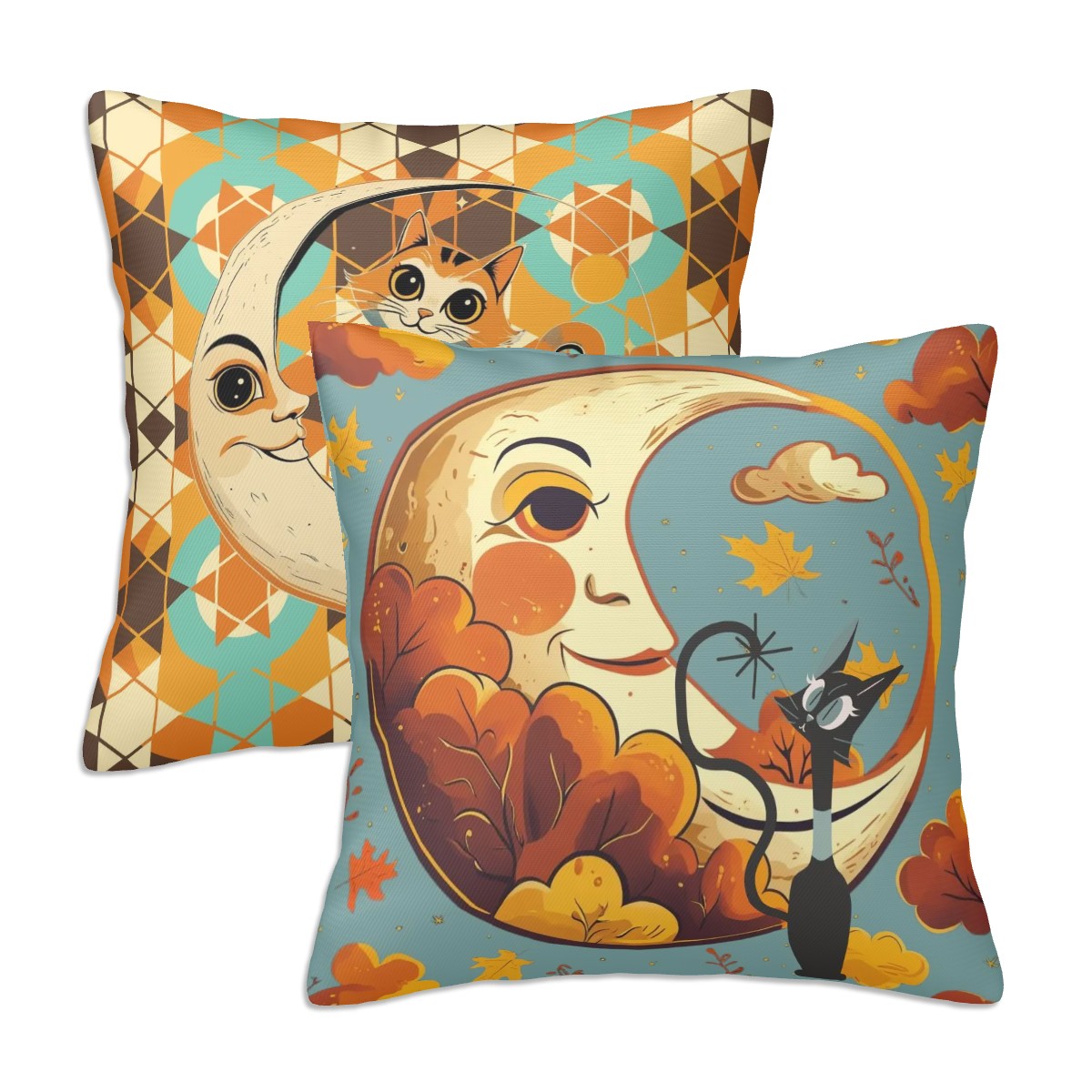Kitschy Mod Harvest Moon Atomic Cats Seasonal Pillow Covers - Mid Century Modern Gal