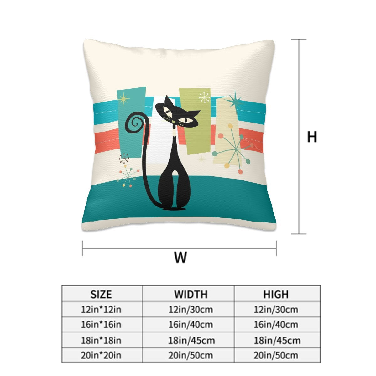 Mid Century Modern Atomic Cat, Geometric Groovy Pillow Covers ONLY - Mid Century Modern Gal