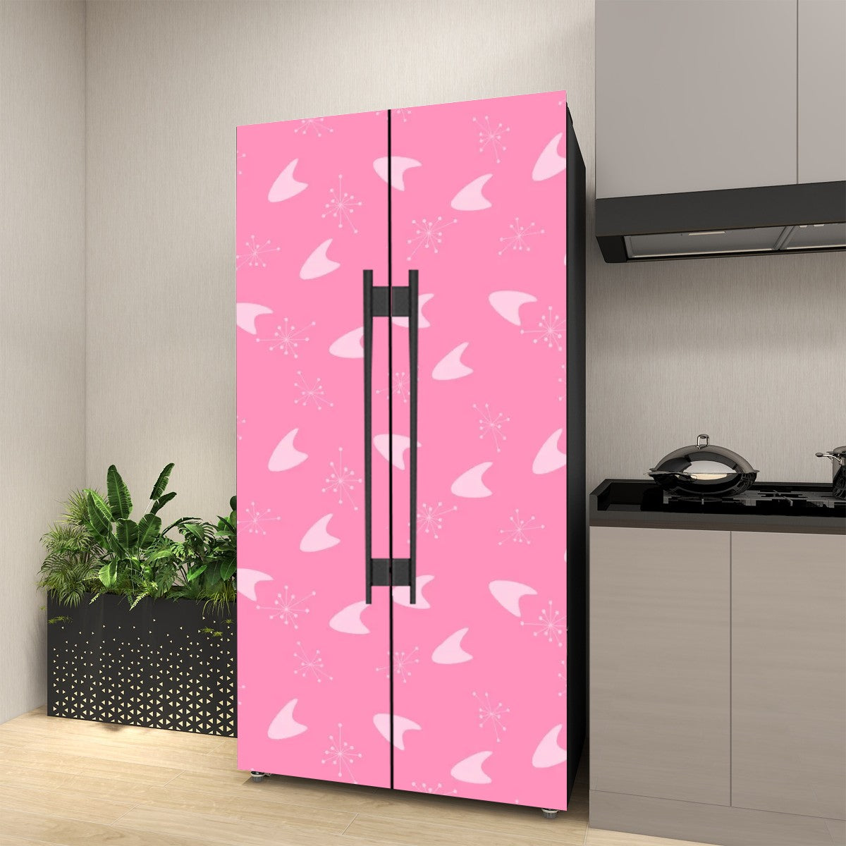Atomic Pink Boomerang Retro Mid Mod Self Adhesive Refrigerator Wrap Set - Mid Century Modern Gal