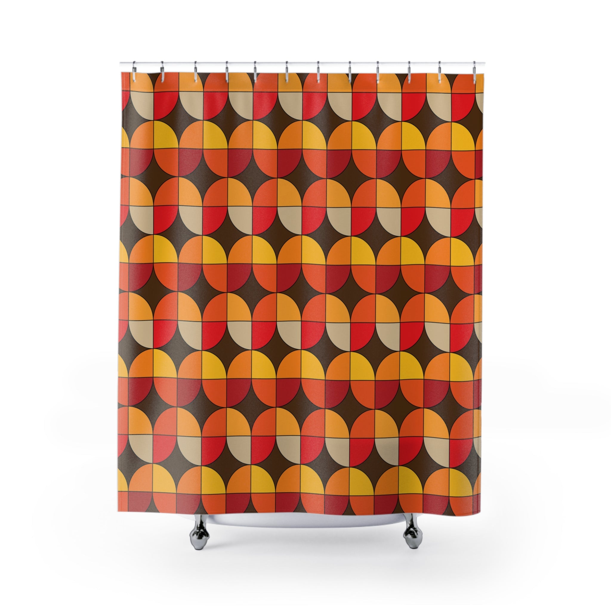 Mid Mod Retro Geometric Shower Curtain - Vibrant Mid-Century Modern Design for Stylish Bathrooms - Mid Century Modern Gal