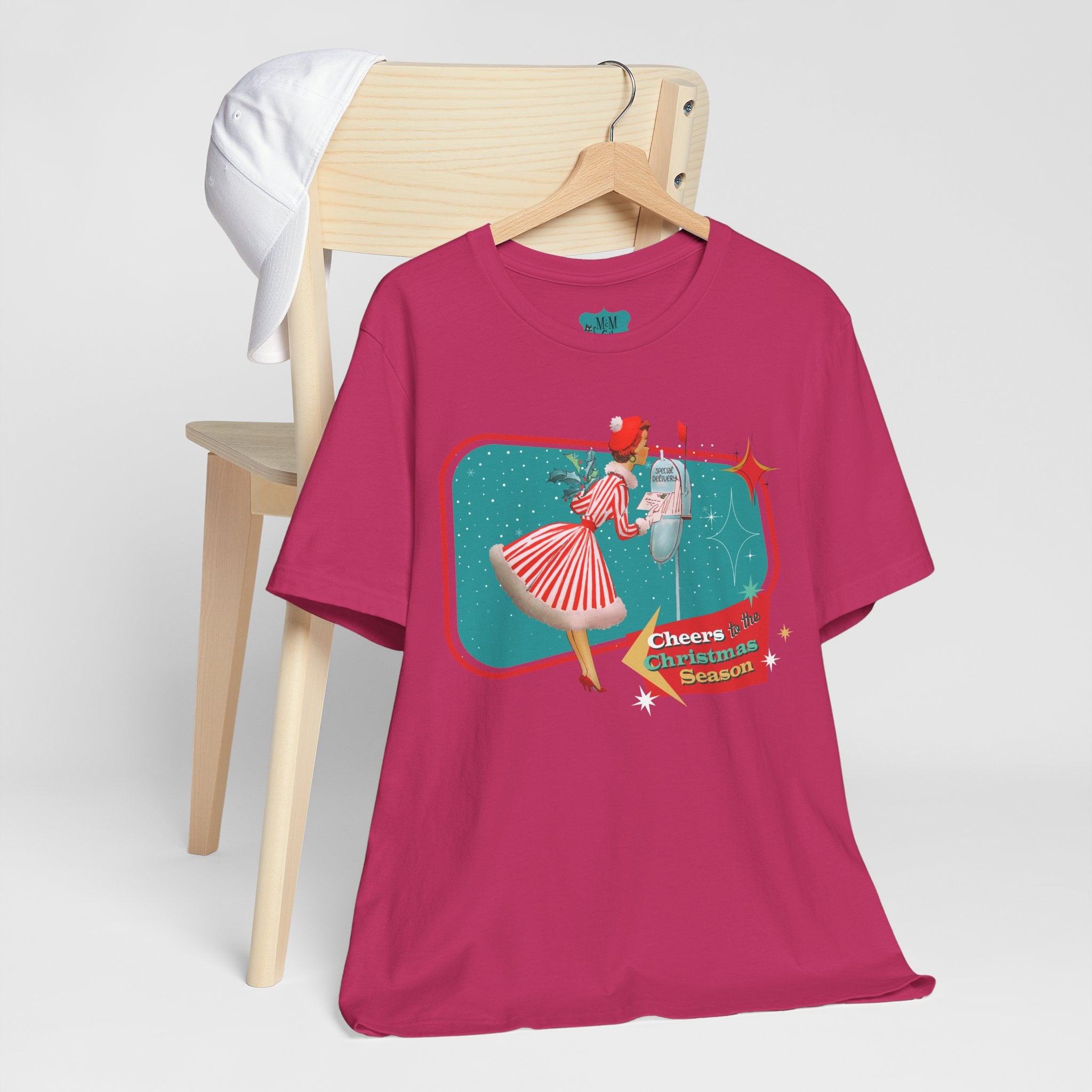 A Merry And Bright Holiday Kitsch Christmas Season Retro Christmas Cheers Unisex Jersey Tee - Mid Century Modern Gal