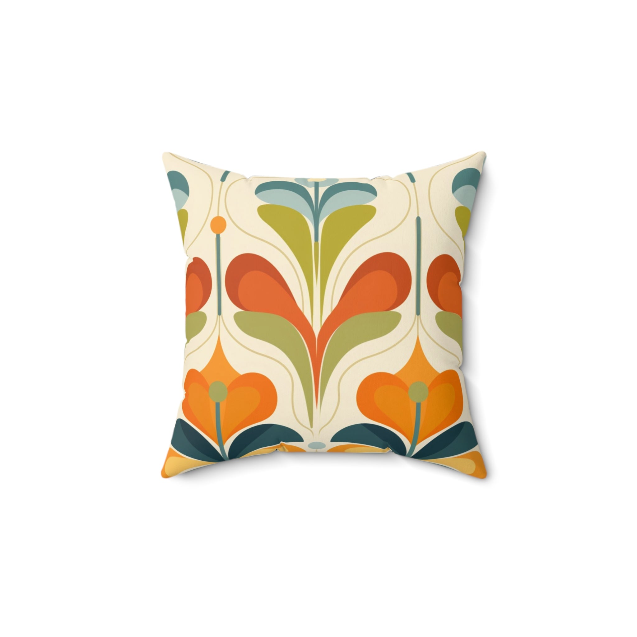 Retro Floral Orange, Green, Blue MCM Pillow, Vibrant Home Décor Accent - Mid Century Modern Gal