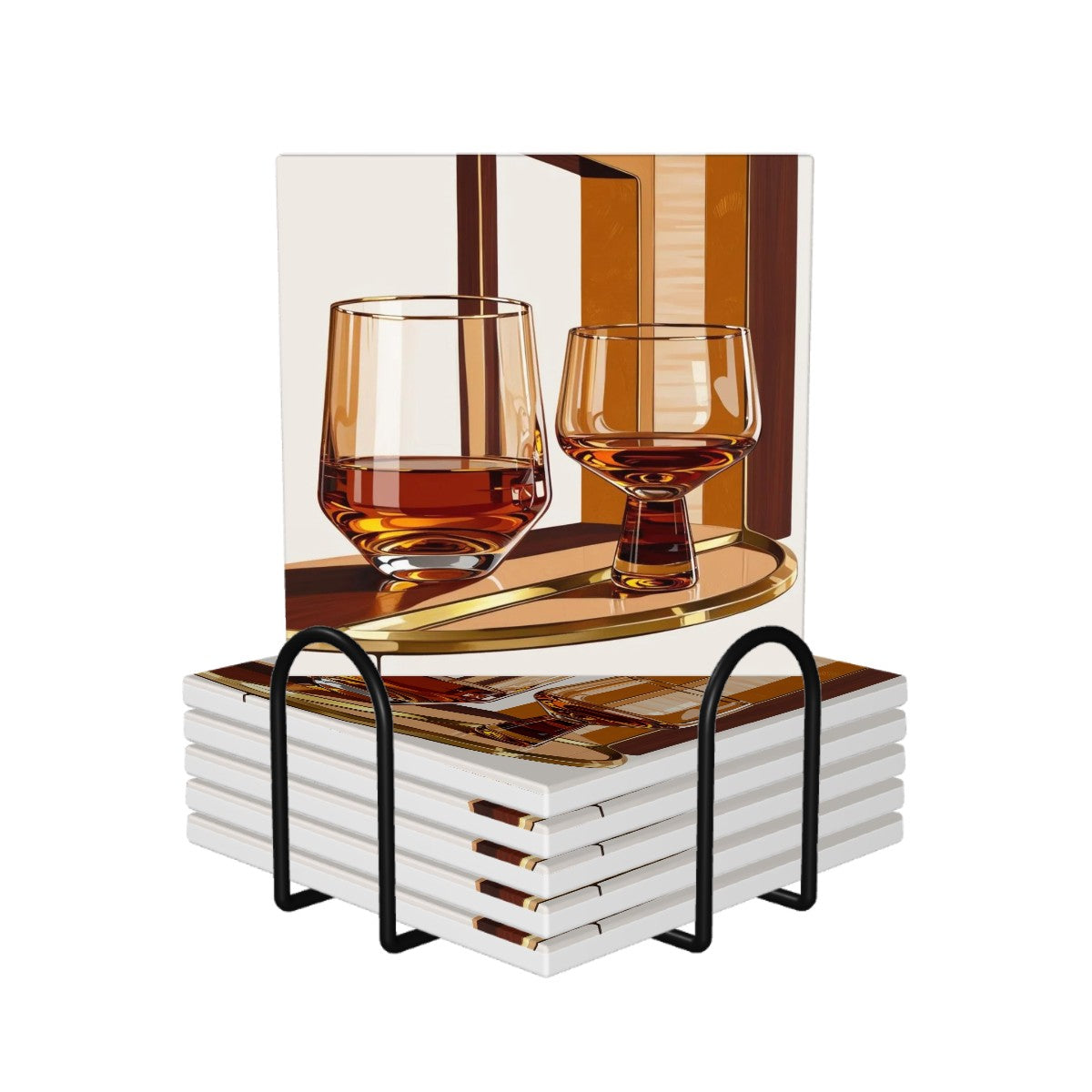 Bourbon Whiskey Mid Mod Drinking, MCM Barware Square Ceramic Coasters Set of 6 - Mid Century Modern Gal