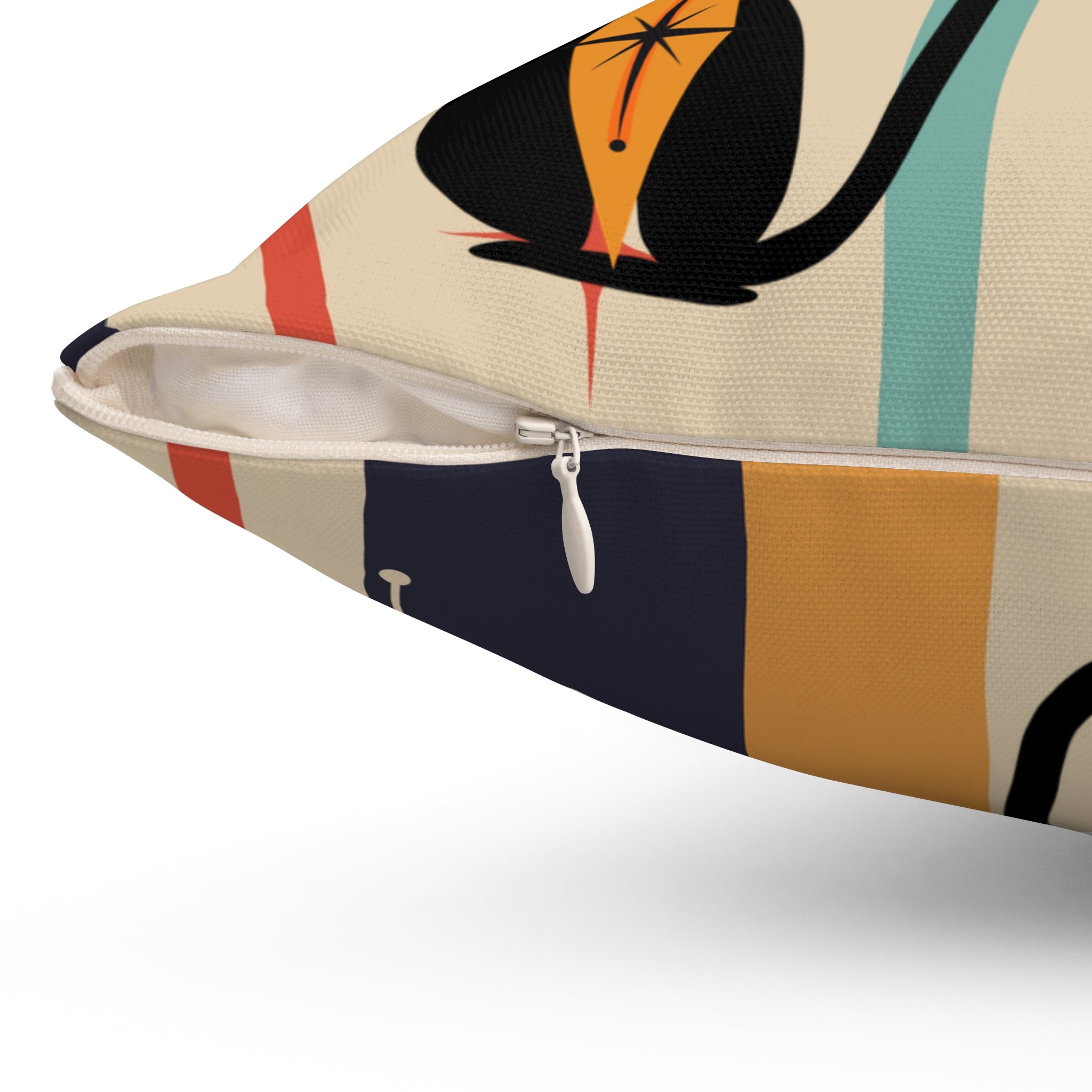 Atomic Cat Pillow, Mid Century Modern Geometric Retro Pillow And Insert - Mid Century Modern Gal