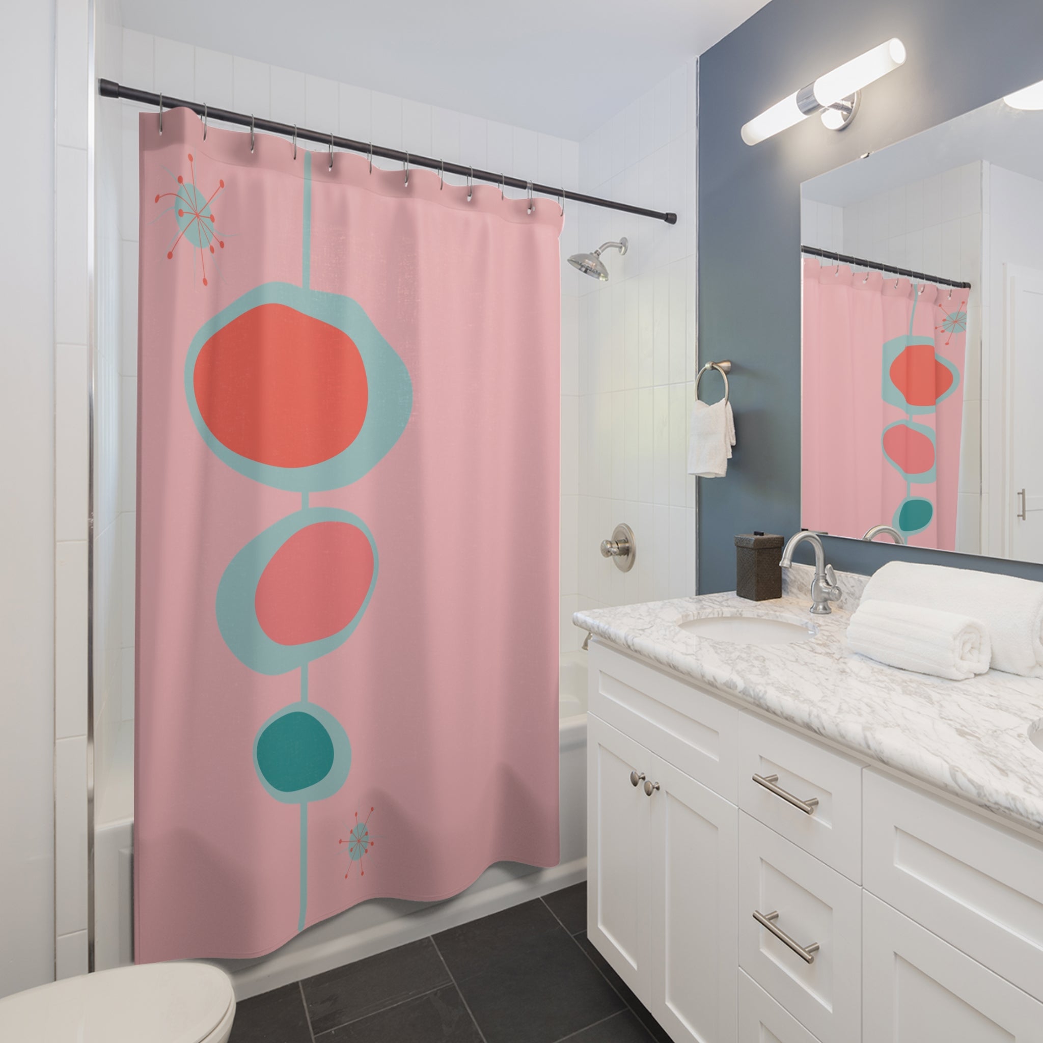 Pop Of Pink Mid Century Modernerist Mod Shower Curtain - Mid Century Modern Gal