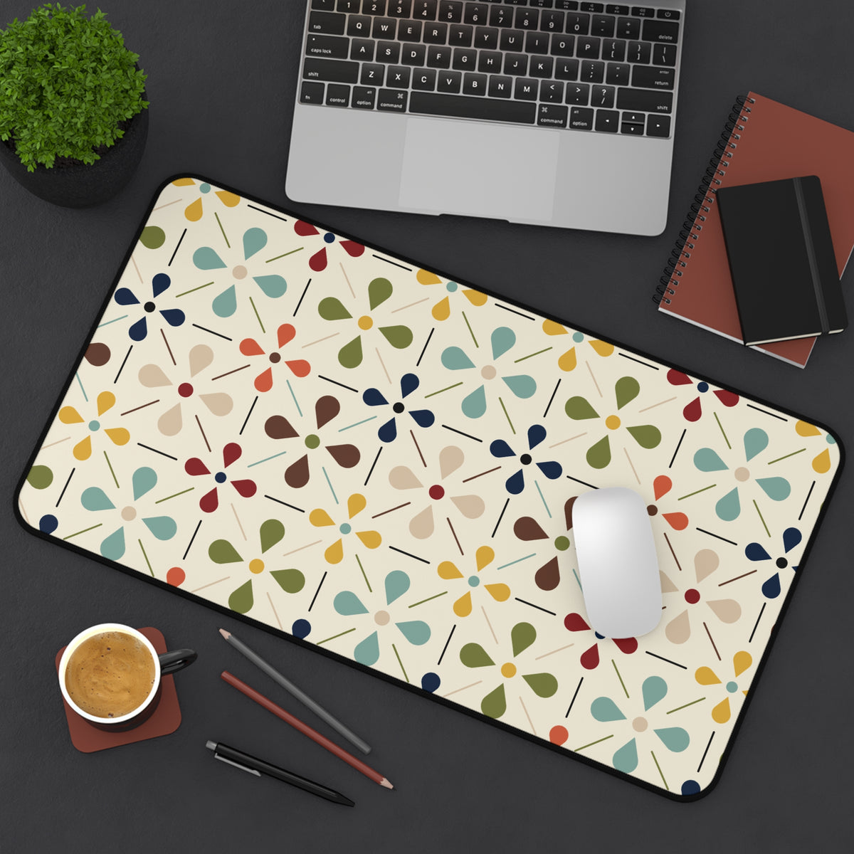Mid Century Modern Scandinavian Flower, Mod Multi Color Desk Mat - Mid Century Modern Gal