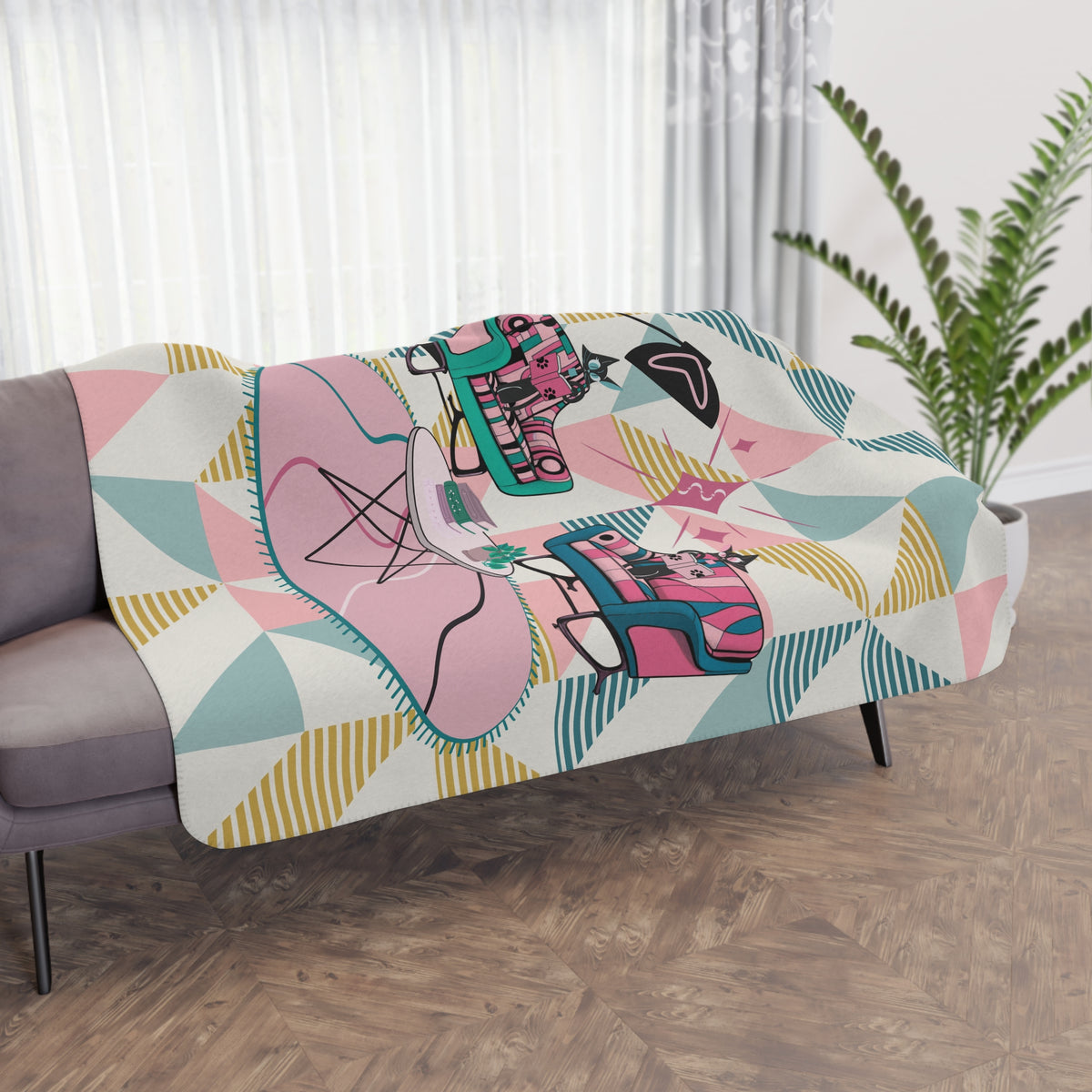 Atomic Reading Cats, Mid Century Modern Kitschy Mod Cozy Retro Blanket - Mid Century Modern Gal
