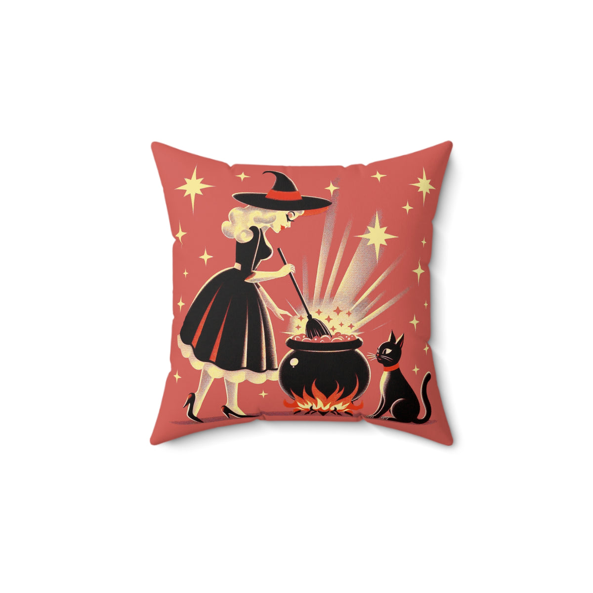 Witch's Brew Mid Century Modern Halloween Gothic Coral Pillow Cover and Insert - Mid Century Modern Gal