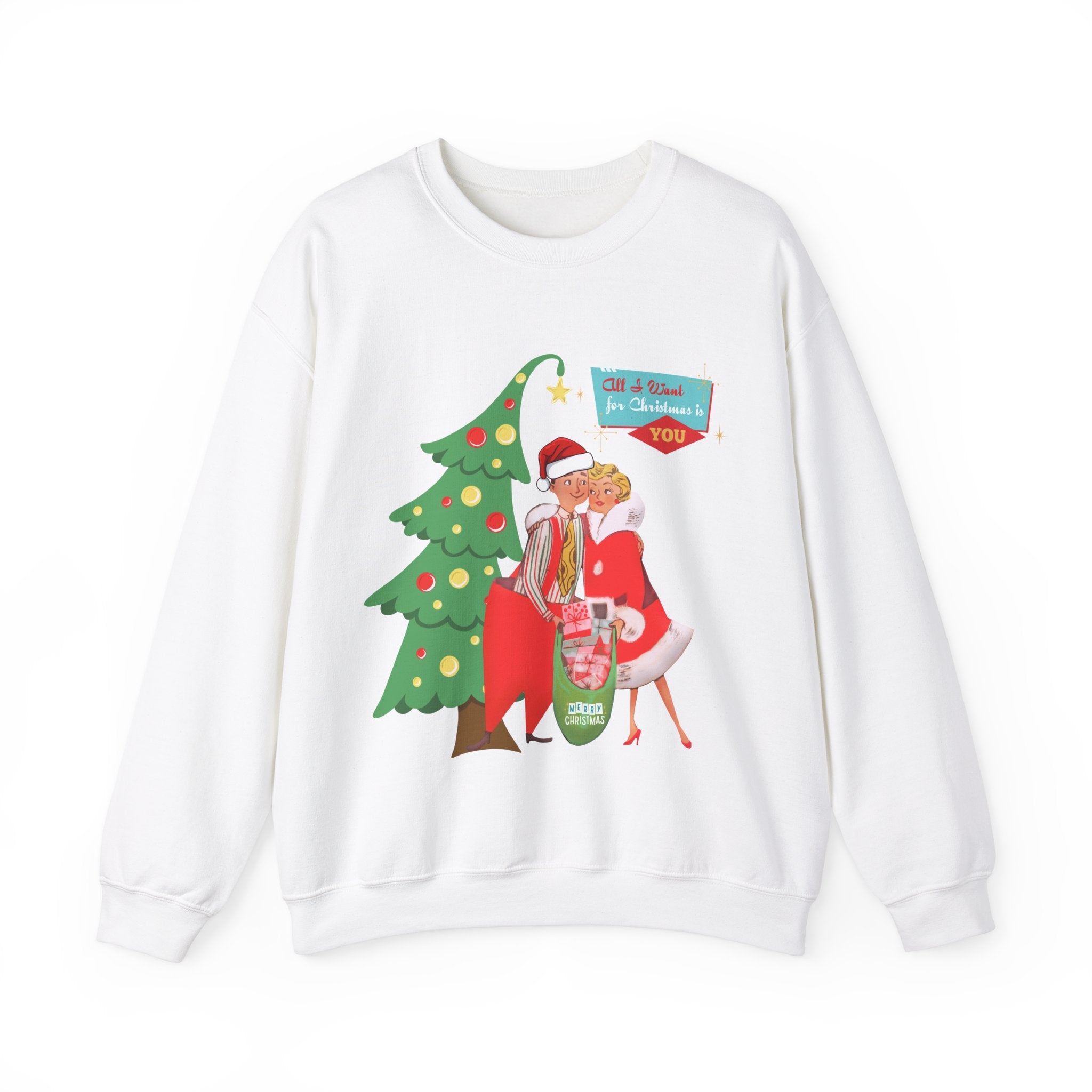 Retro Christmas Couples Sweatshirt, Perfect for Holiday Parties, Gift for Him/Her, Vintage Style, Cozy Crewneck - Mid Century Modern Gal