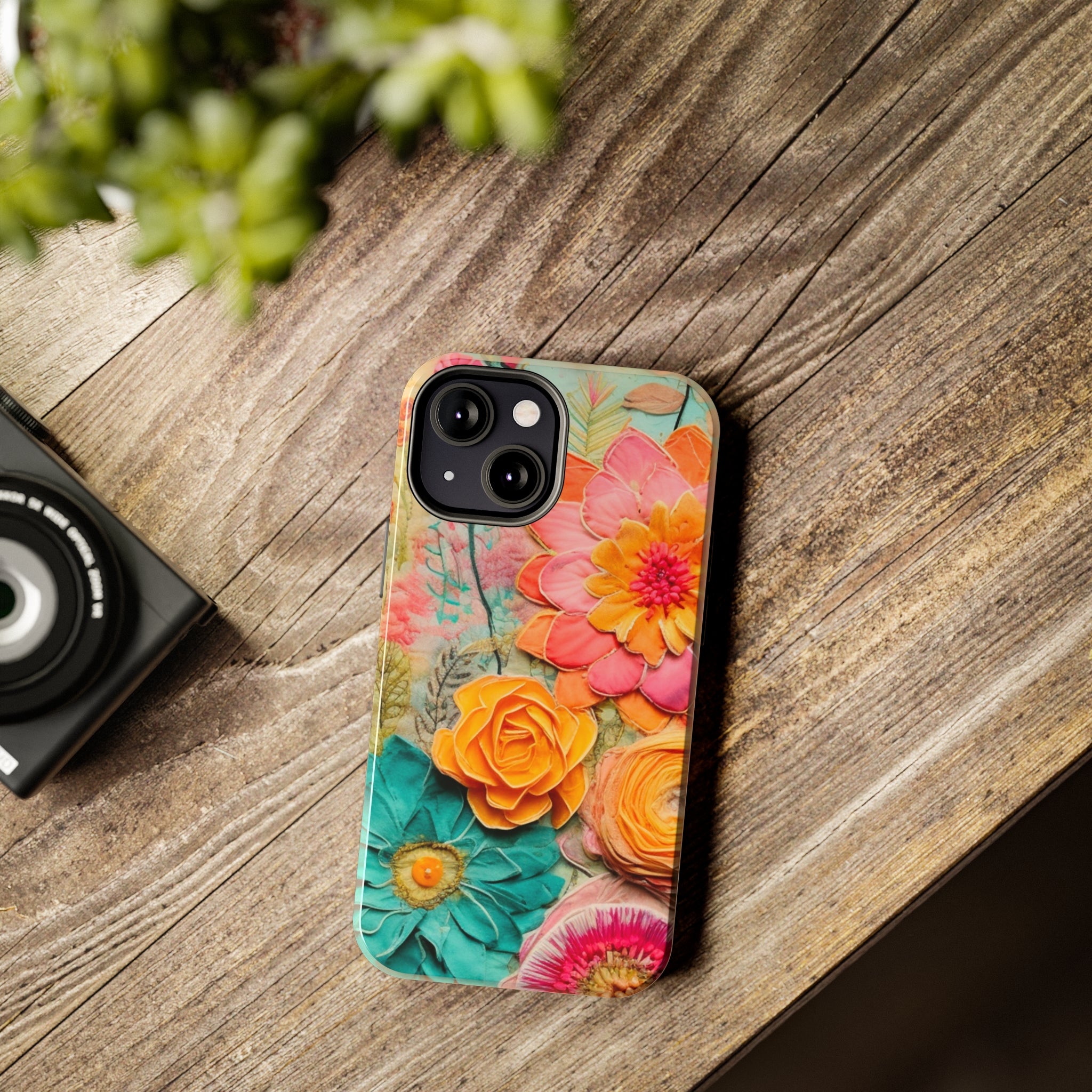 Boho Retro Floral Faux Pressed Flowers Smart Phone Tough Phone Cases - Mid Century Modern Gal