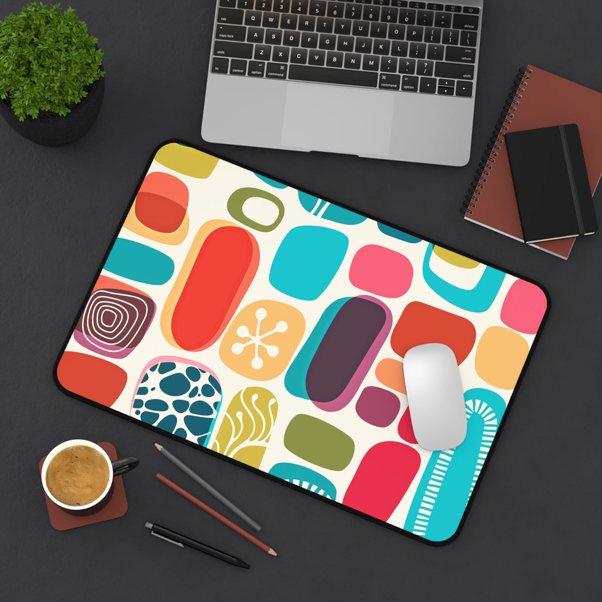 Mid Century Modern Amoeba Designed Geometric Colorful Modern Desk Mat - Mid Century Modern Gal