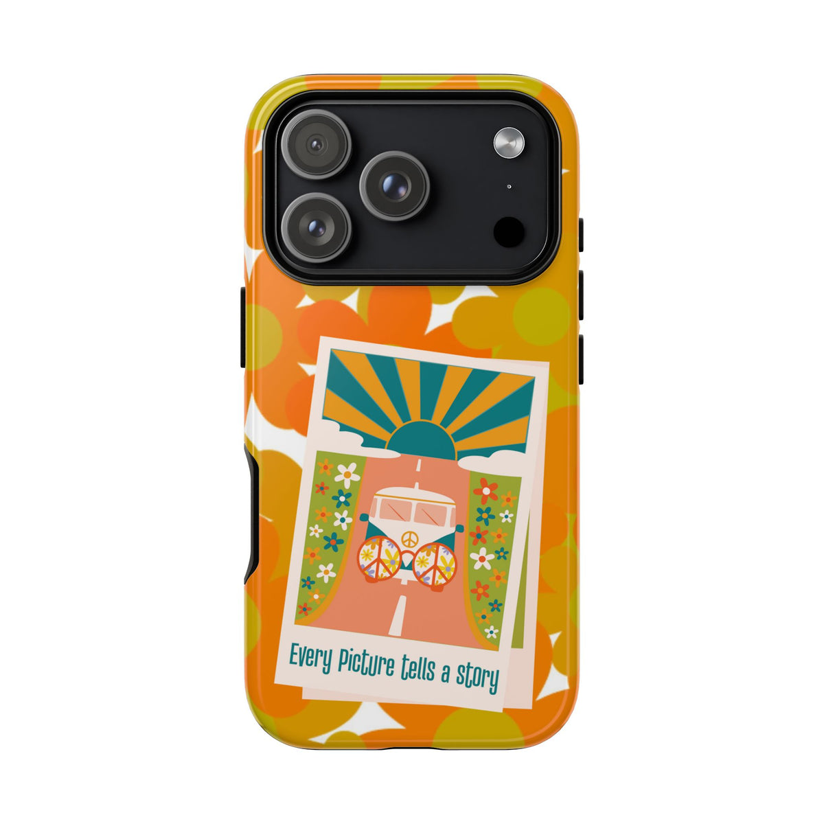 Retro Phone Case, Orange Flower Power, Polaroid Picture, Mod Smart Phone Tough Phone Cases