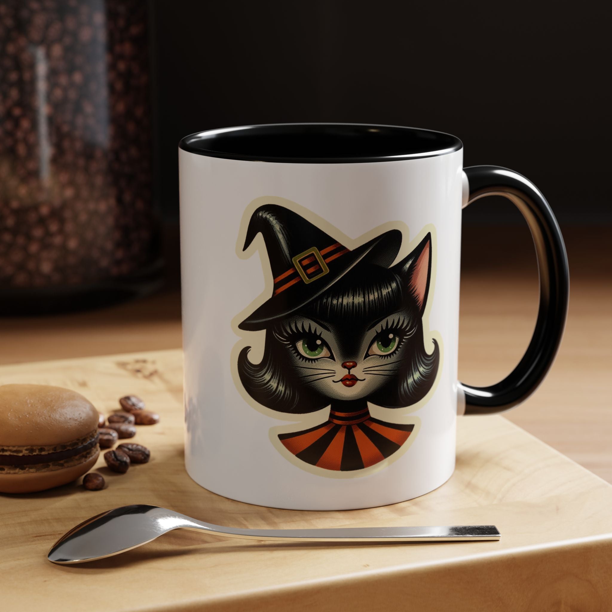 Vintage Halloween Black Cat Sexy Sexton Mid Century Modern Accent Coffee Mug - Mid Century Modern Gal