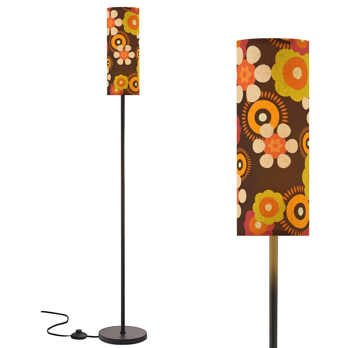 Retro Flower Power Brown Orange Mid Mod Slim Floor Lamp - Mid Century Modern Gal