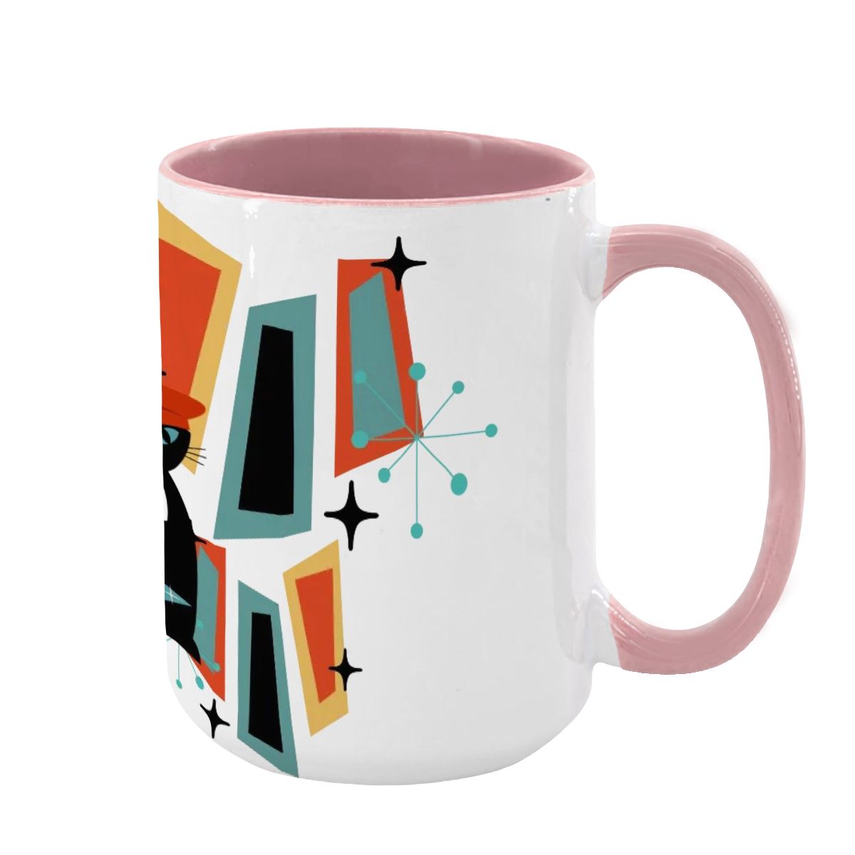 Atomic Cat Mid Century Modern Coffee Mug With Geometric Design - Mid Century Modern Gal