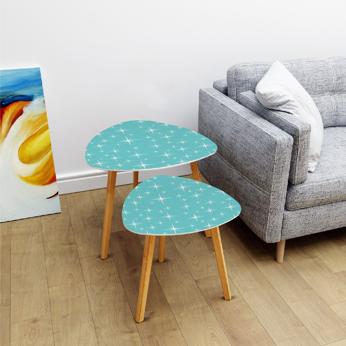 Mid Century Modern Nesting Tables, Aqua White Starburst MCM Furniture - Mid Century Modern Gal