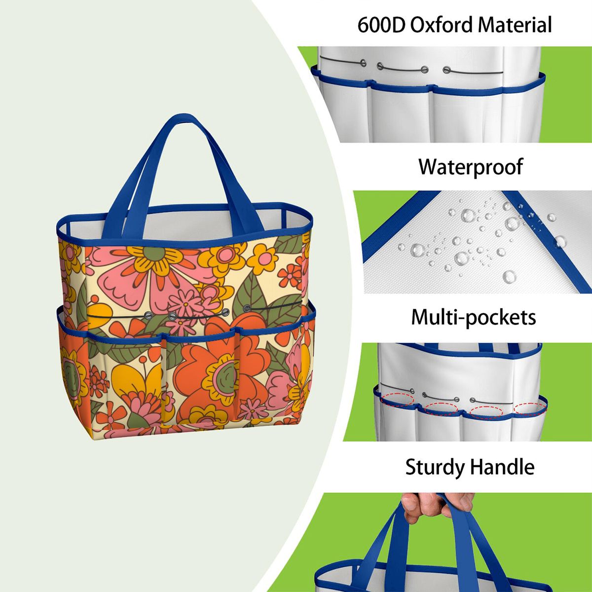 70s Retro Revival Flower Power Groovy Floral Mid Mod Garden Tool Bag