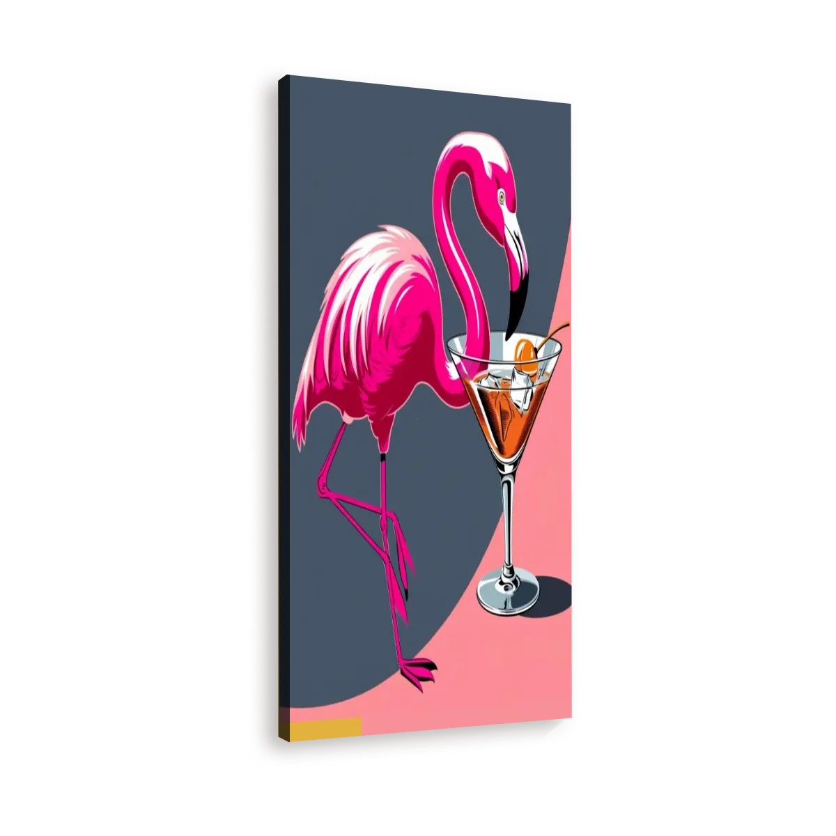 Mid Century Modern Flamingo Wall Art, MCM Barware Cocktail Hour Large Canvas - Mid Century Modern Gal
