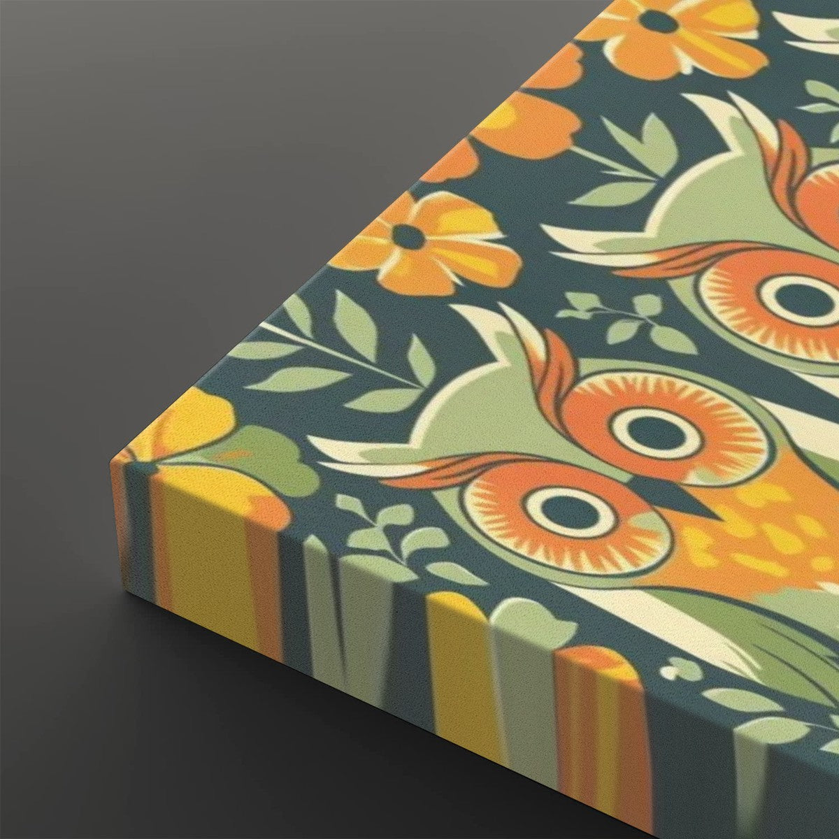 Groovy Mod Owl Art, Flower Power 70s Vibe Green, Orange Kitschy Wall Art - Mid Century Modern Gal
