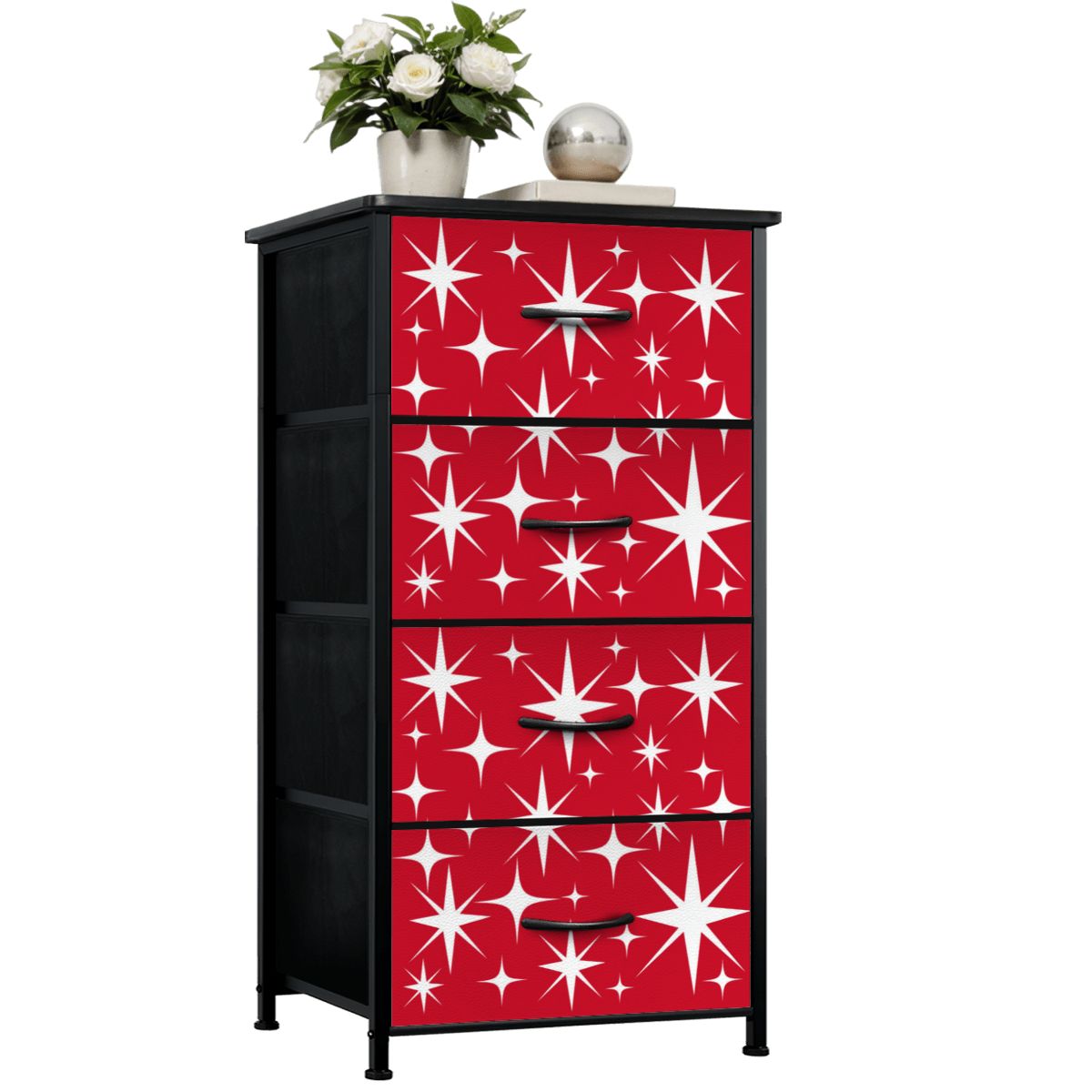 Atomic Starburst Red White Mid Century Modern 4-Drawer Dresser - Mid Century Modern Gal
