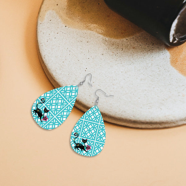 Atomic Kitschy Cat 50s Breeze Block Designed Retro Earrings