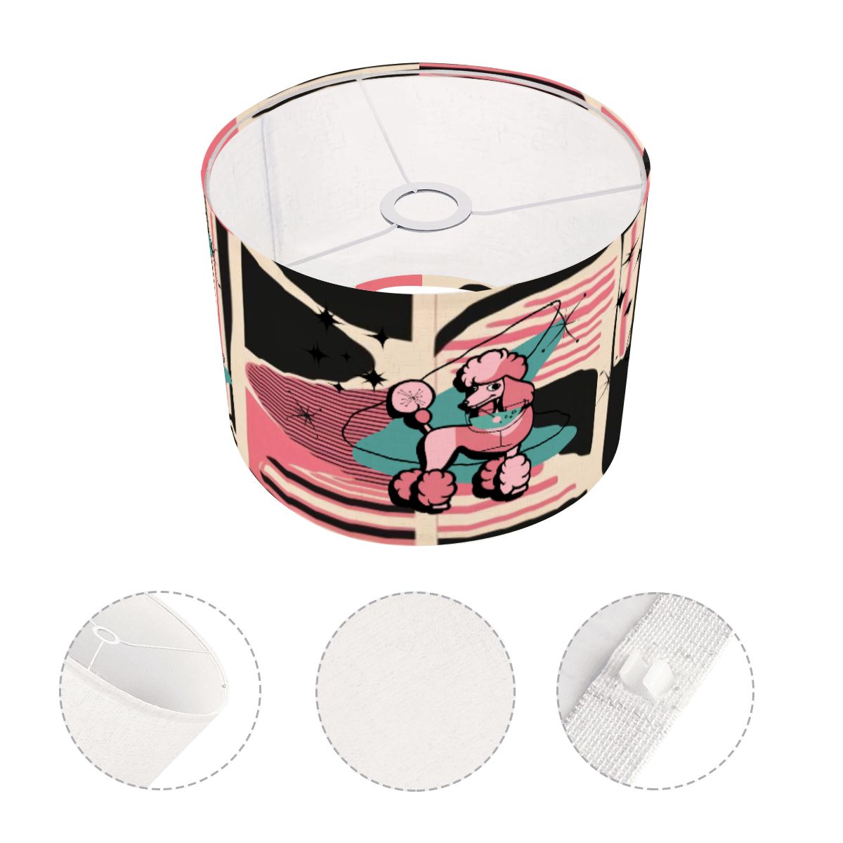 Atomic Pink Poodle,Mid Century Modern Boomerang, Pink Black Lamp Shade with Ring - Mid Century Modern Gal