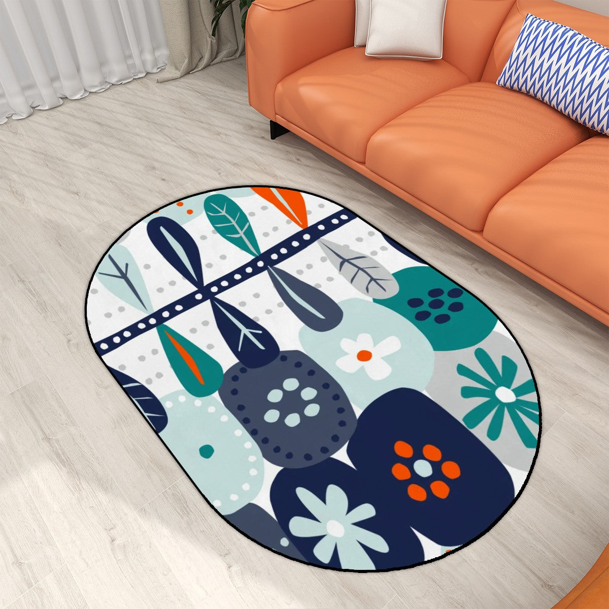 Scandinavian Modern Danish Floral Hygge Oval Modern Area Rug - Mid Century Modern Gal
