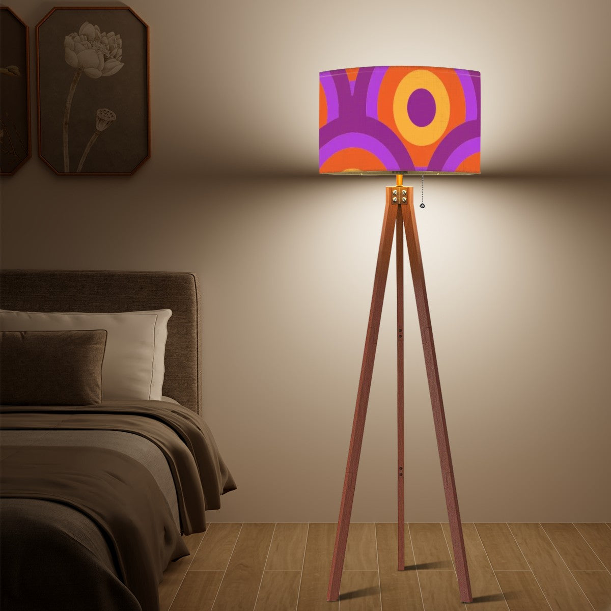 Retro Purple, Orange Groovy Mod Tripod Floor Lamp - Mid Century Modern Gal