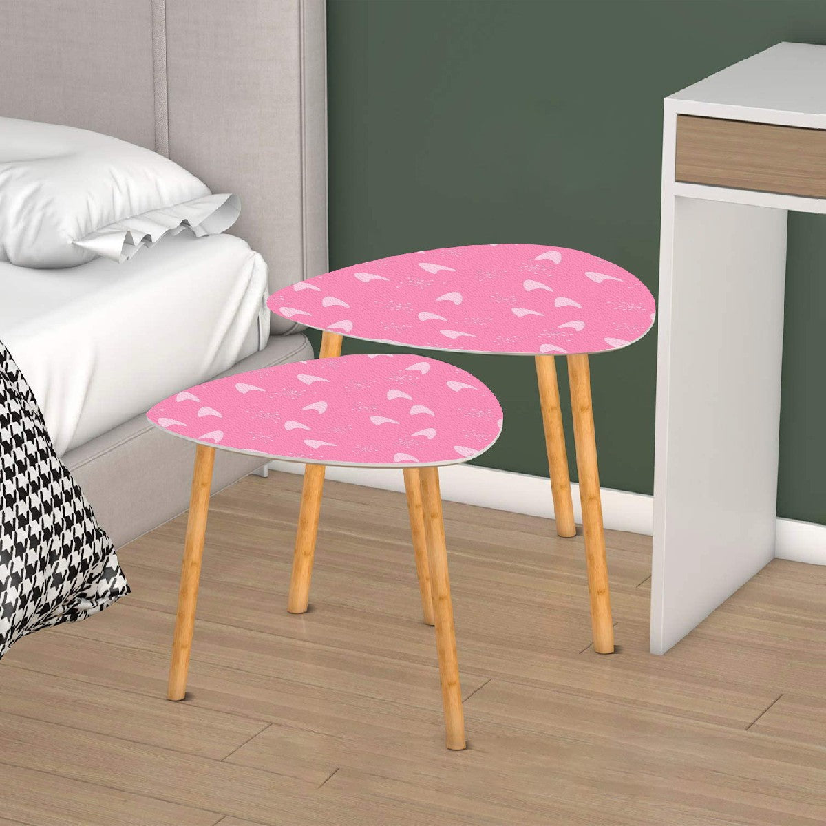 Atomic Starburst 50s Pink Boomerang Mid Mod Nesting Tables - Mid Century Modern Gal