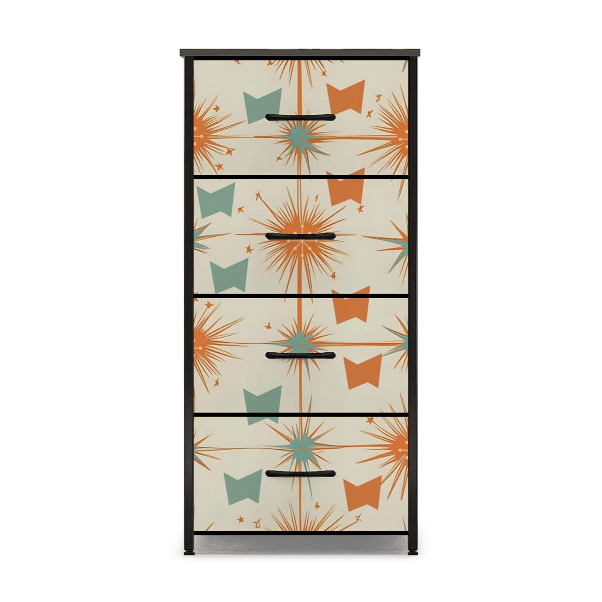 Atomic 50s Starburst Mid Century Modern Orange Teal 4-Drawer Dresser - Mid Century Modern Gal