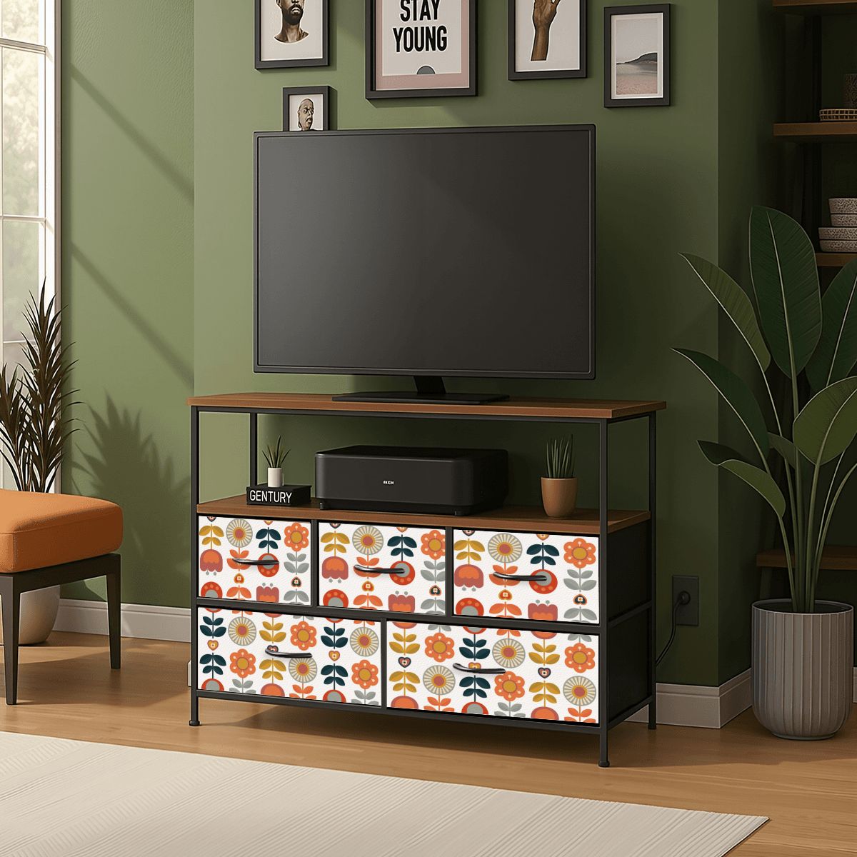 Mid Century Modern Scandinavian Designed Danish Floral TV Stand Media Console - Mid Century Modern Gal