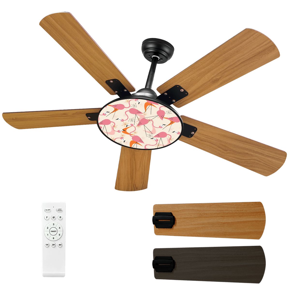Quirky Dancing Flamingos Palm Springs Cali Style Mid Century Modern Ceiling Fan With Light - Mid Century Modern Gal