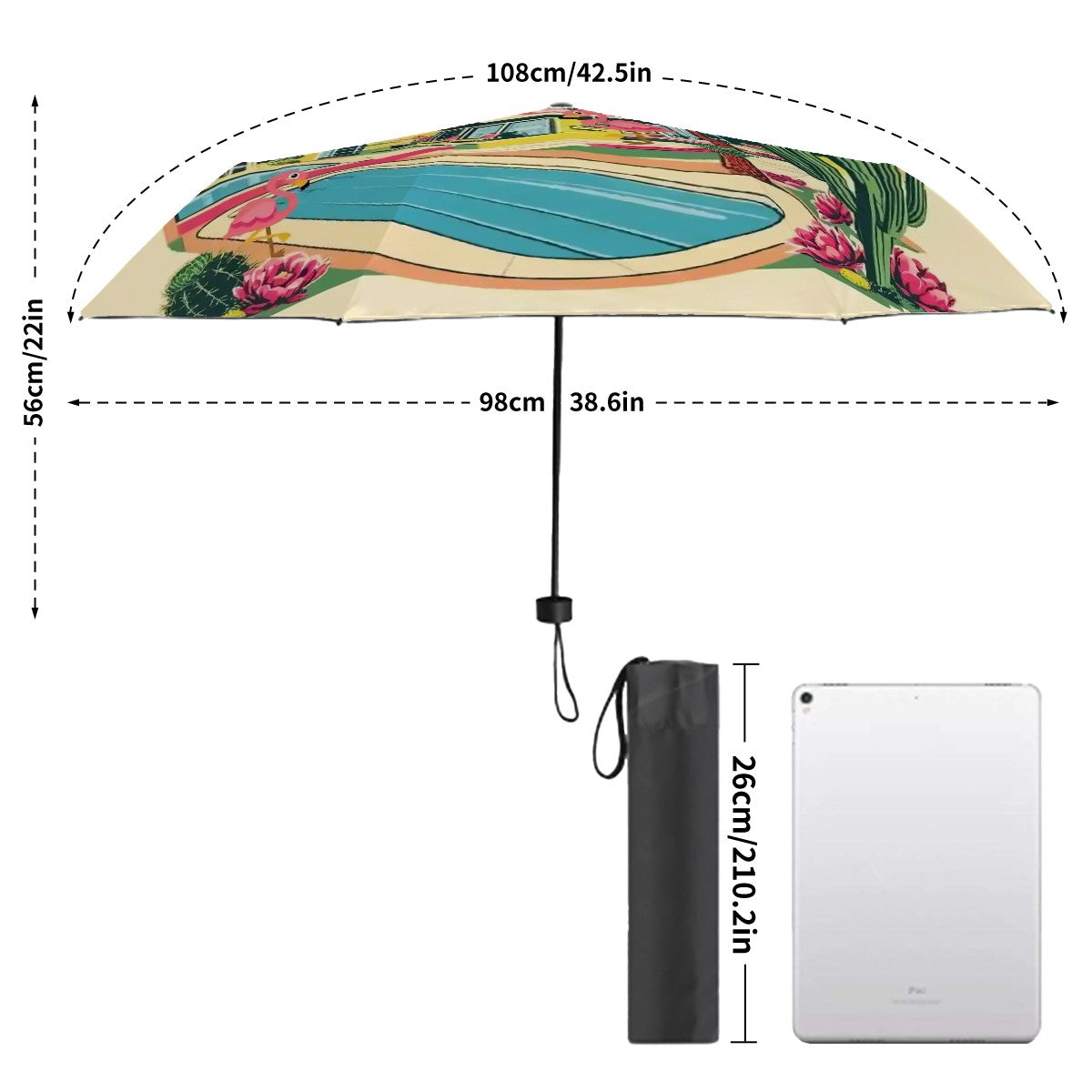 Kitschy Mod Flamingo Palm Springs California Parasol UV Protection Umbrella - Mid Century Modern Gal