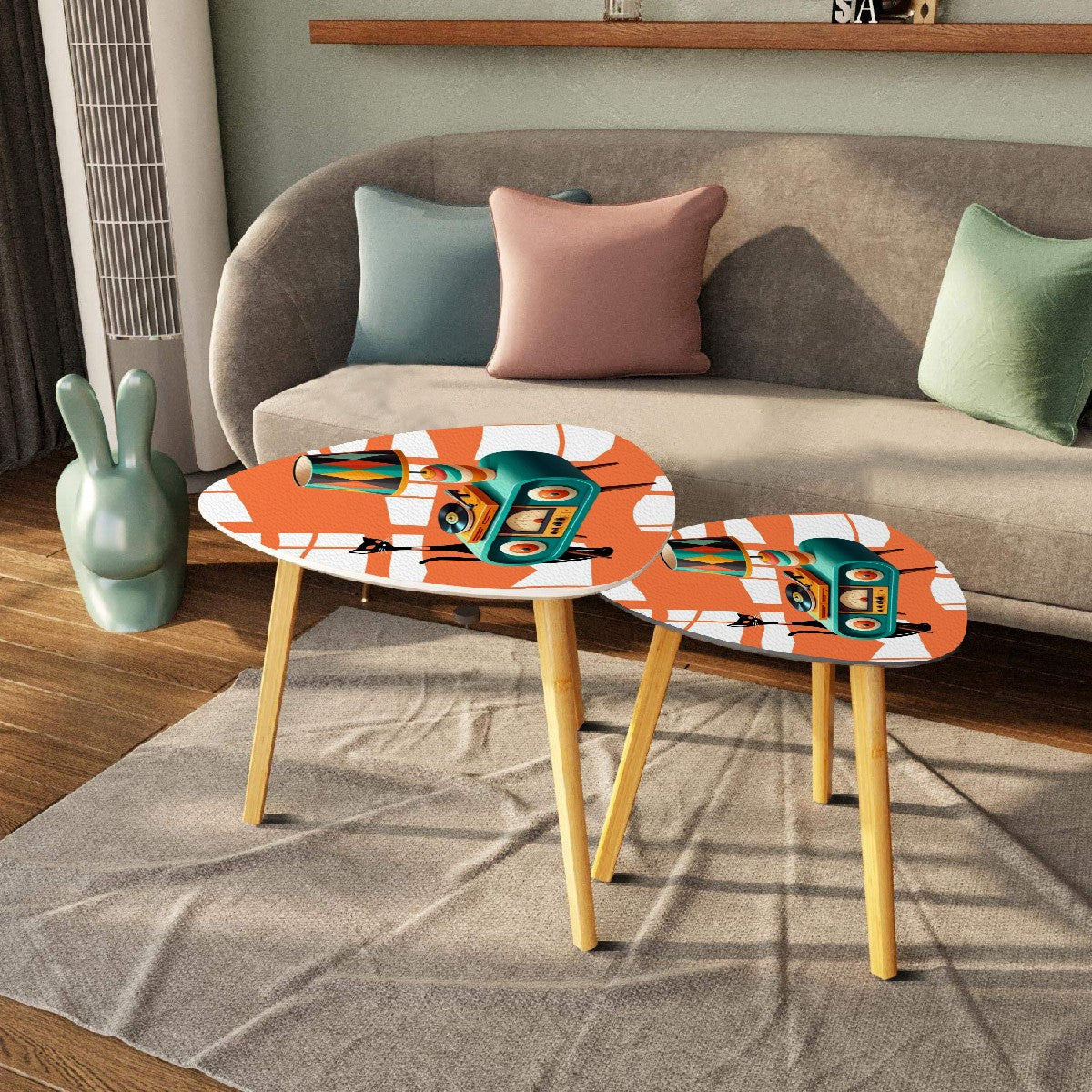 Mid Century Modern Nesting Tables, Atomic Mod Cat, Retro Stereo Console Theme - Mid Century Modern Gal