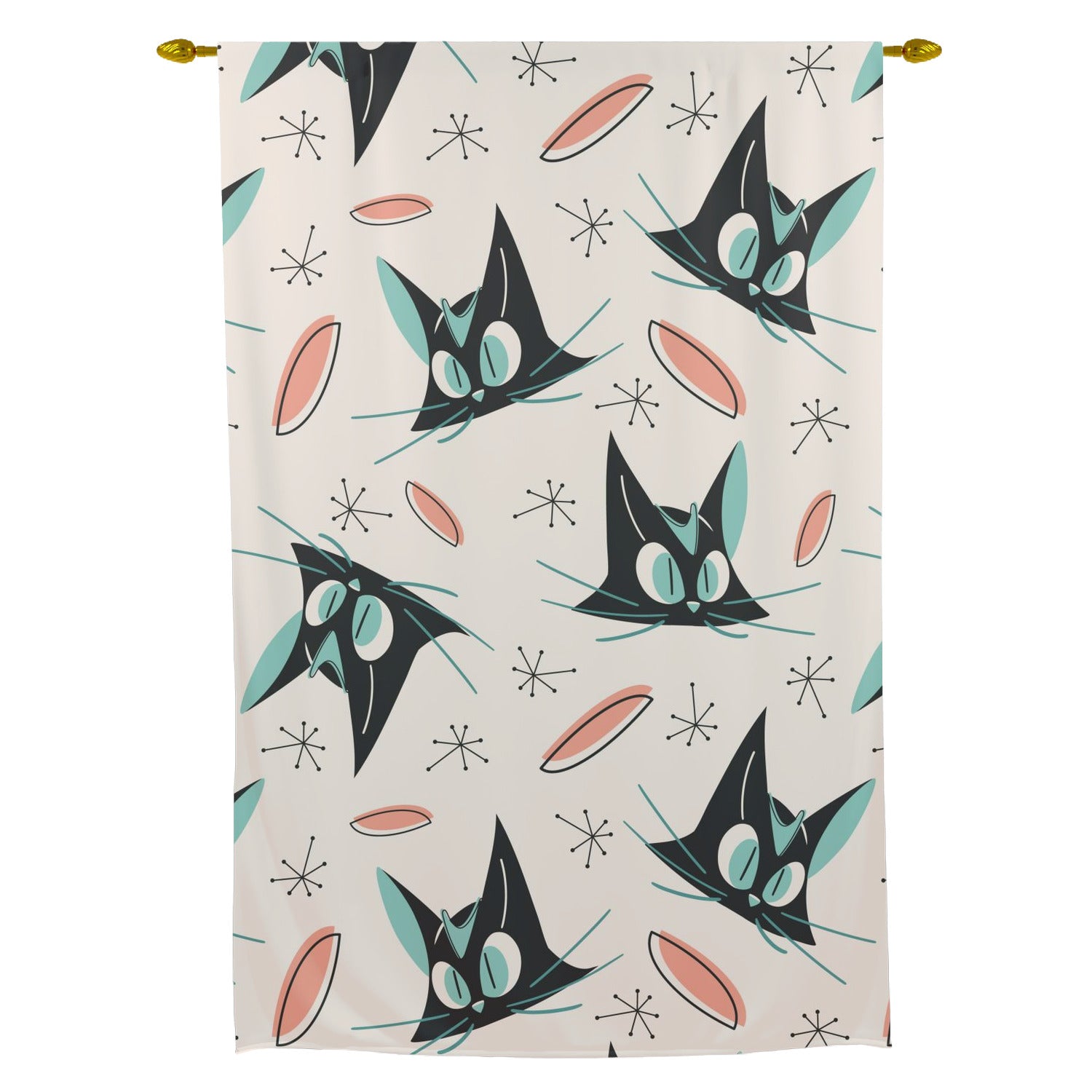 Atomic Kitty Cat Kitchen Valance Tie Up Curtain - Mid Century Modern Gal